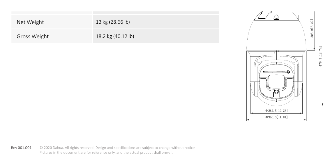 DH-SD10A260WA-HNF 外形尺寸圖 Φ300 mm × 527 mm (11.81" × 20.75")｜Unit: mm