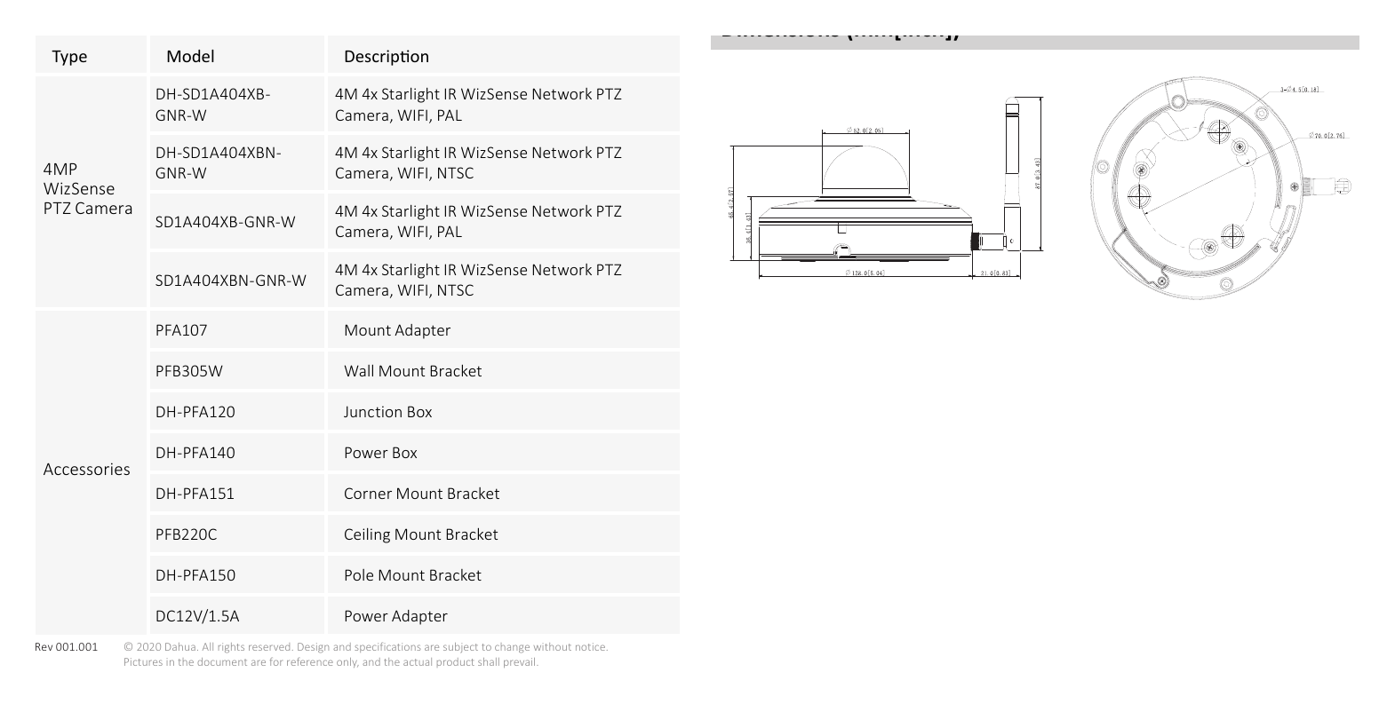 DH-SD1A404XB-GNR-W 外形尺寸圖 Φ128.0 mm × 65.4 mm (5.04" × 2.57")｜Unit: mm