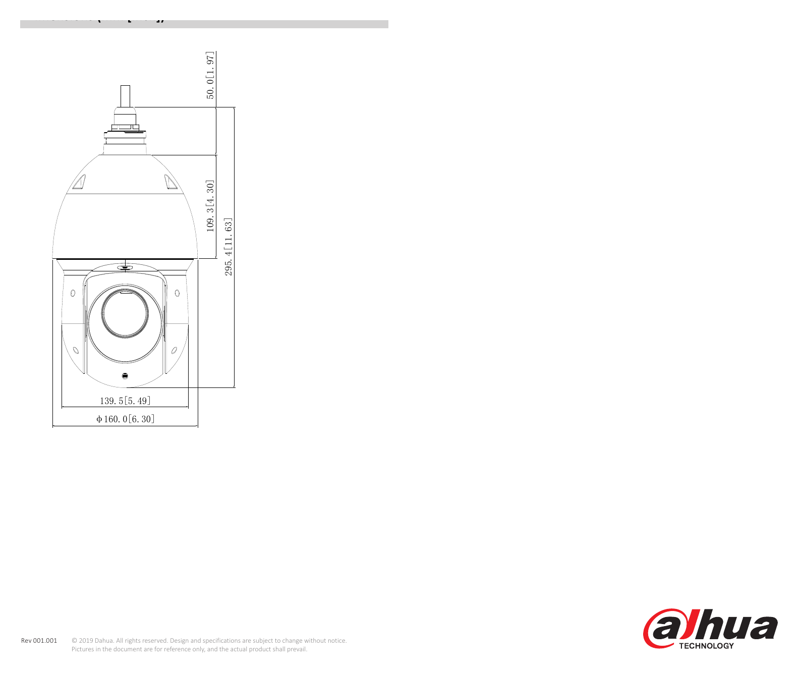 DH-SD49425XB-HNR-G 外形尺寸圖 Φ160 mm × 295 mm (6.30" × 11.61")｜Unit: mm