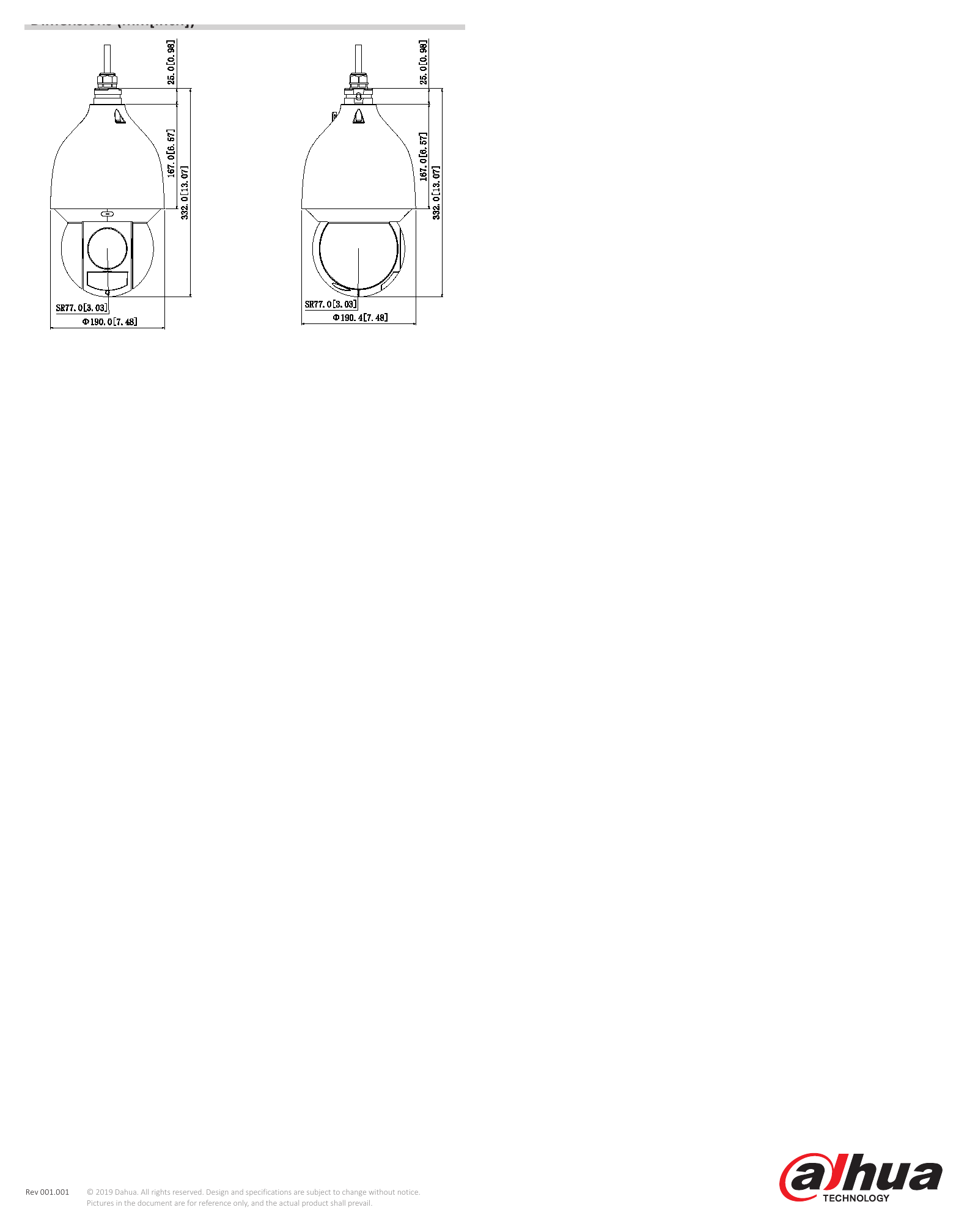 DH-SD5A445XA-HNR 外形尺寸圖 Φ190 mm×332 mm (7.48"×13.07")｜Unit: mm