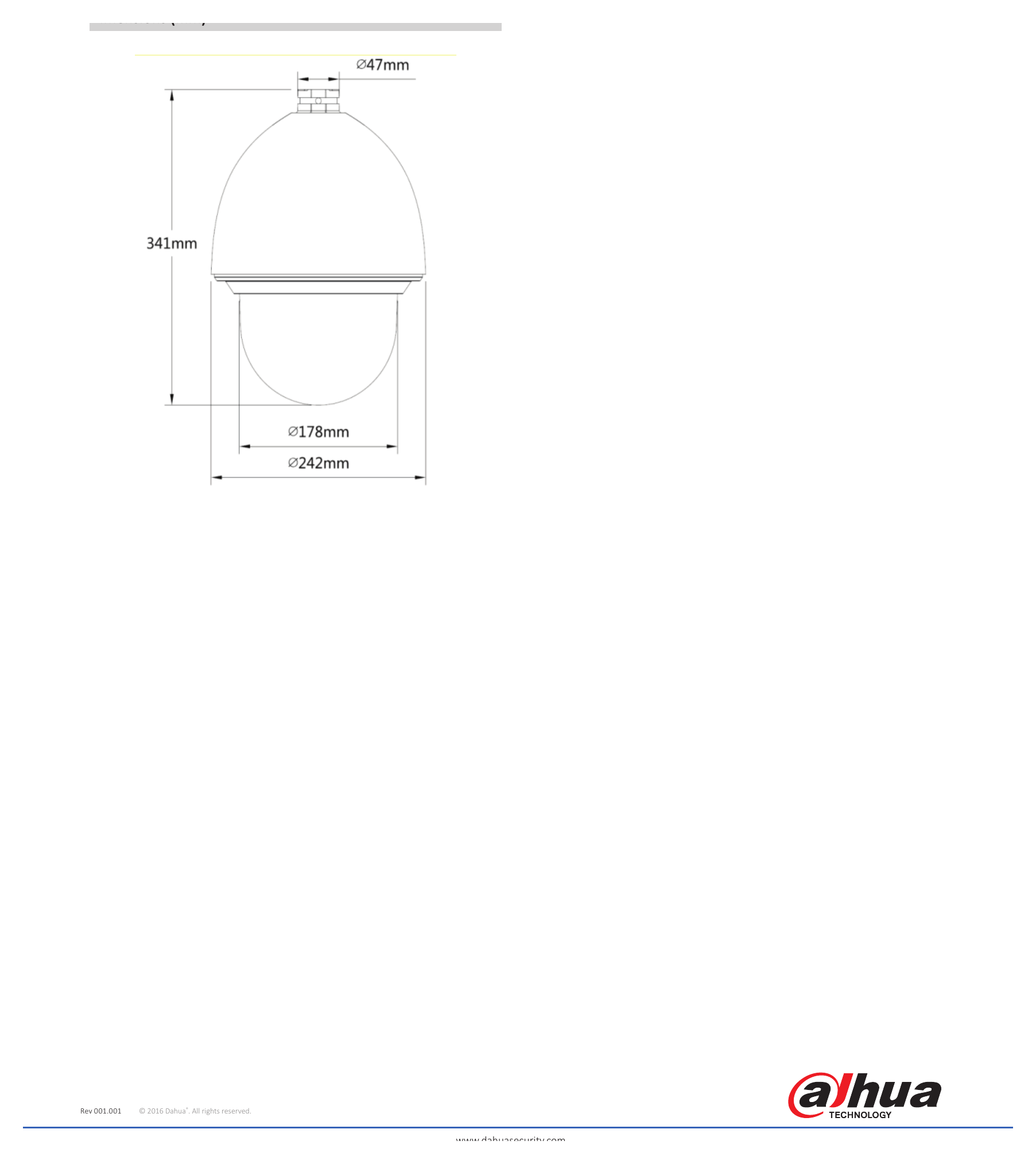 DH-SD65F230F-HNI 外形尺寸圖 Φ242(mm) x 341 (mm) Optional：｜Unit: mm