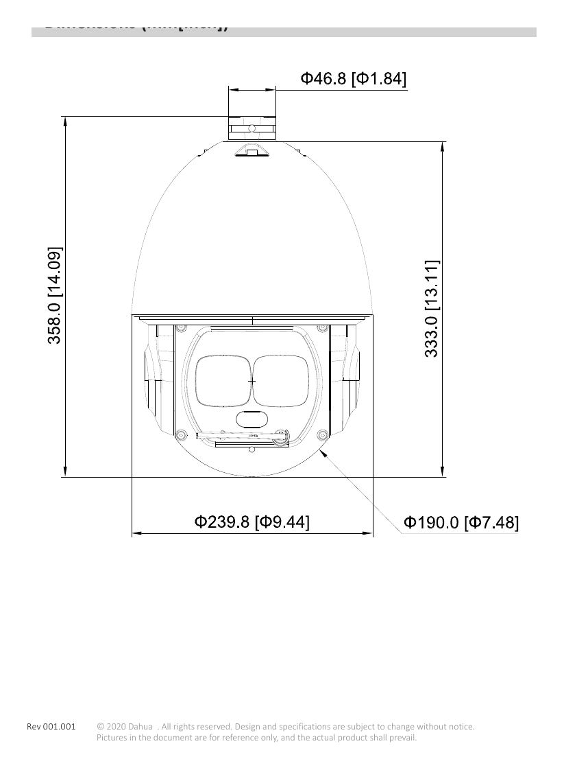 DH-SD6AL245XA-HNR 外形尺寸圖 358 mm × Φ239.8 mm (14.09" × Φ9.44")｜Unit: mm