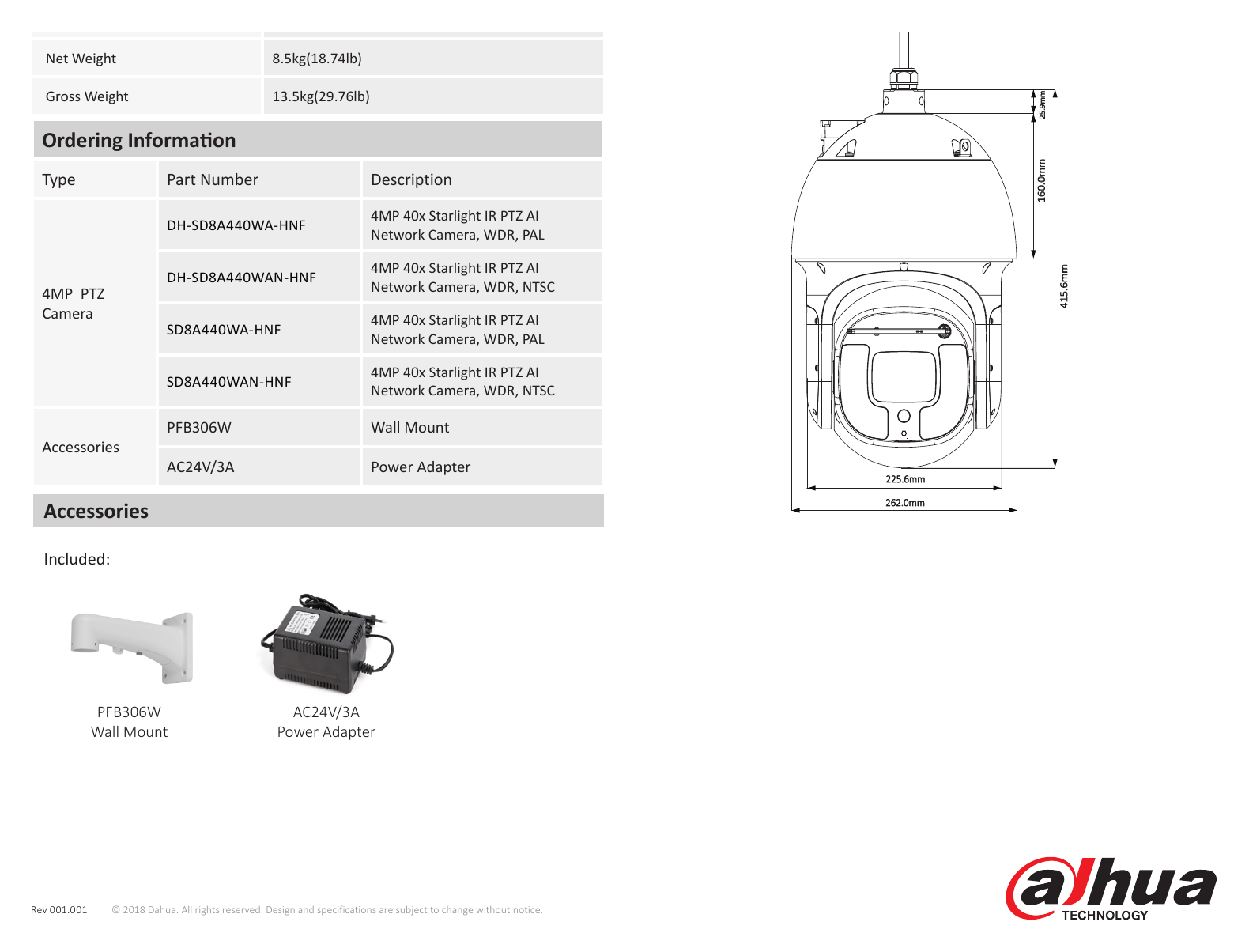 DH-SD8A440WA-HNF 外形尺寸圖 Φ262(mm) x 415.6 (mm)｜Unit: mm