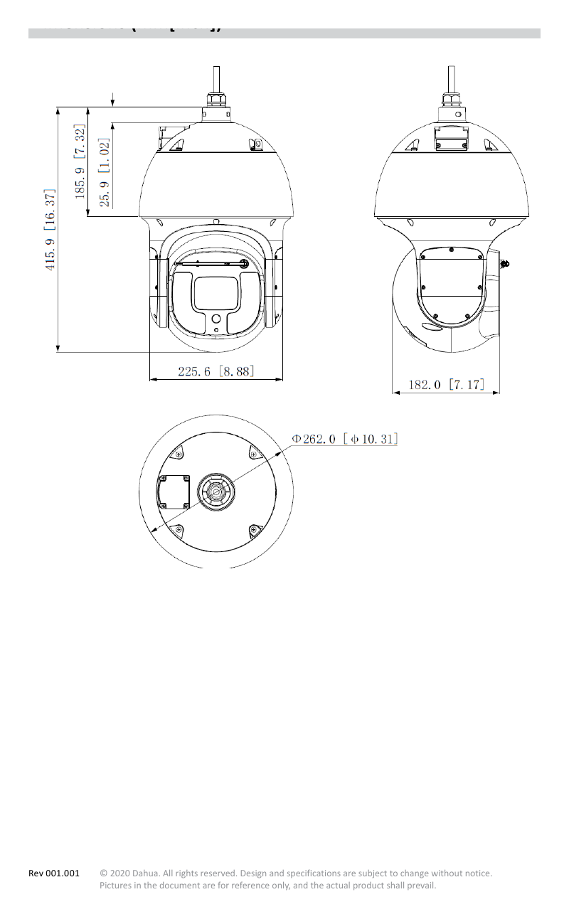 DH-SD8A440XA-HNR-F 外形尺寸圖 Φ262 mm × 415.6 mm (Φ10.31" × 16.36")｜Unit: mm