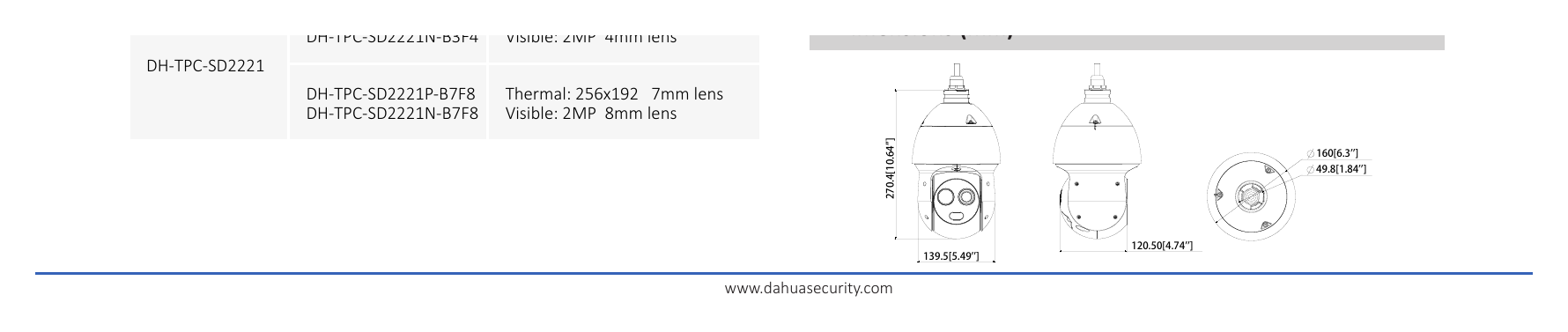 DH-TPC-SD2221 外形尺寸圖 295mm × Φ160mm (11.61" x Φ6.30")｜Unit: mm