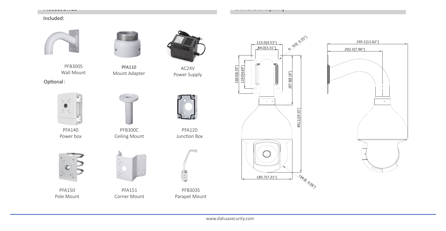 DH-TPC-SD5300 外形尺寸圖 Φ186mm x 491mm (Φ7.32" x 13.71")｜Unit: mm