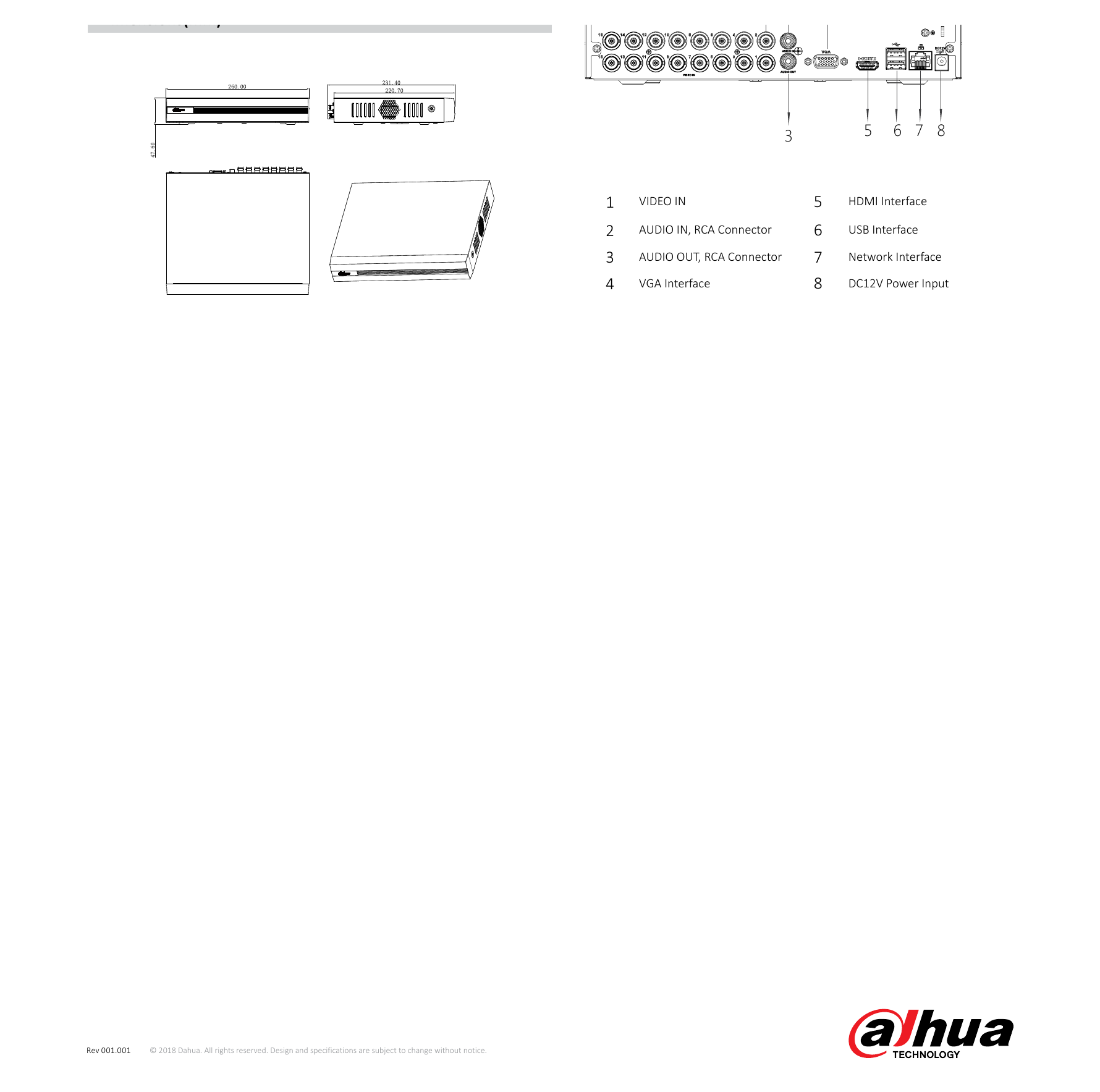 DH-XVR1B16 外形尺寸圖 詳見圖示｜Unit: mm