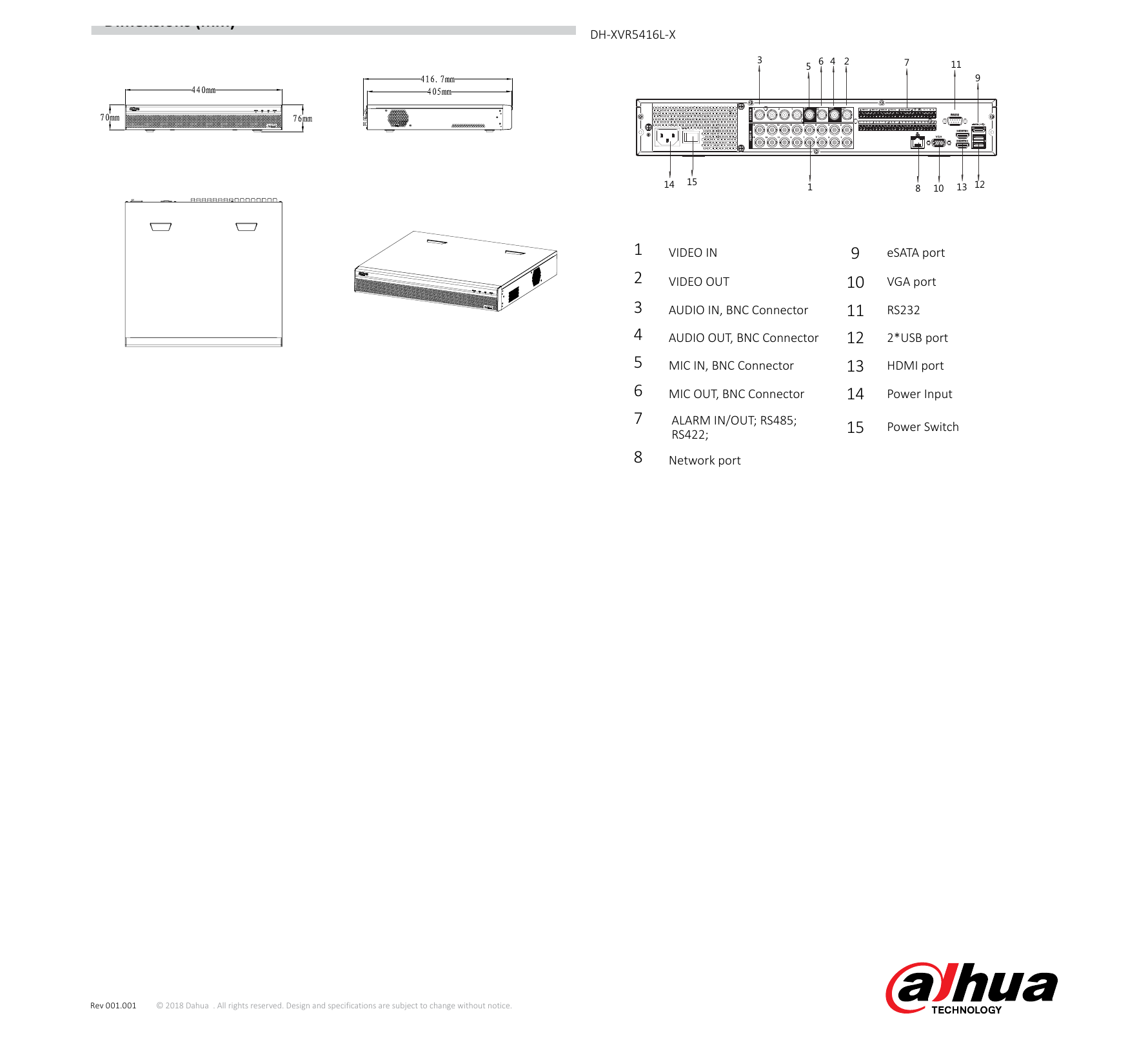 DH-XVR5408-16L-X 外形尺寸圖 詳見圖示｜Unit: mm