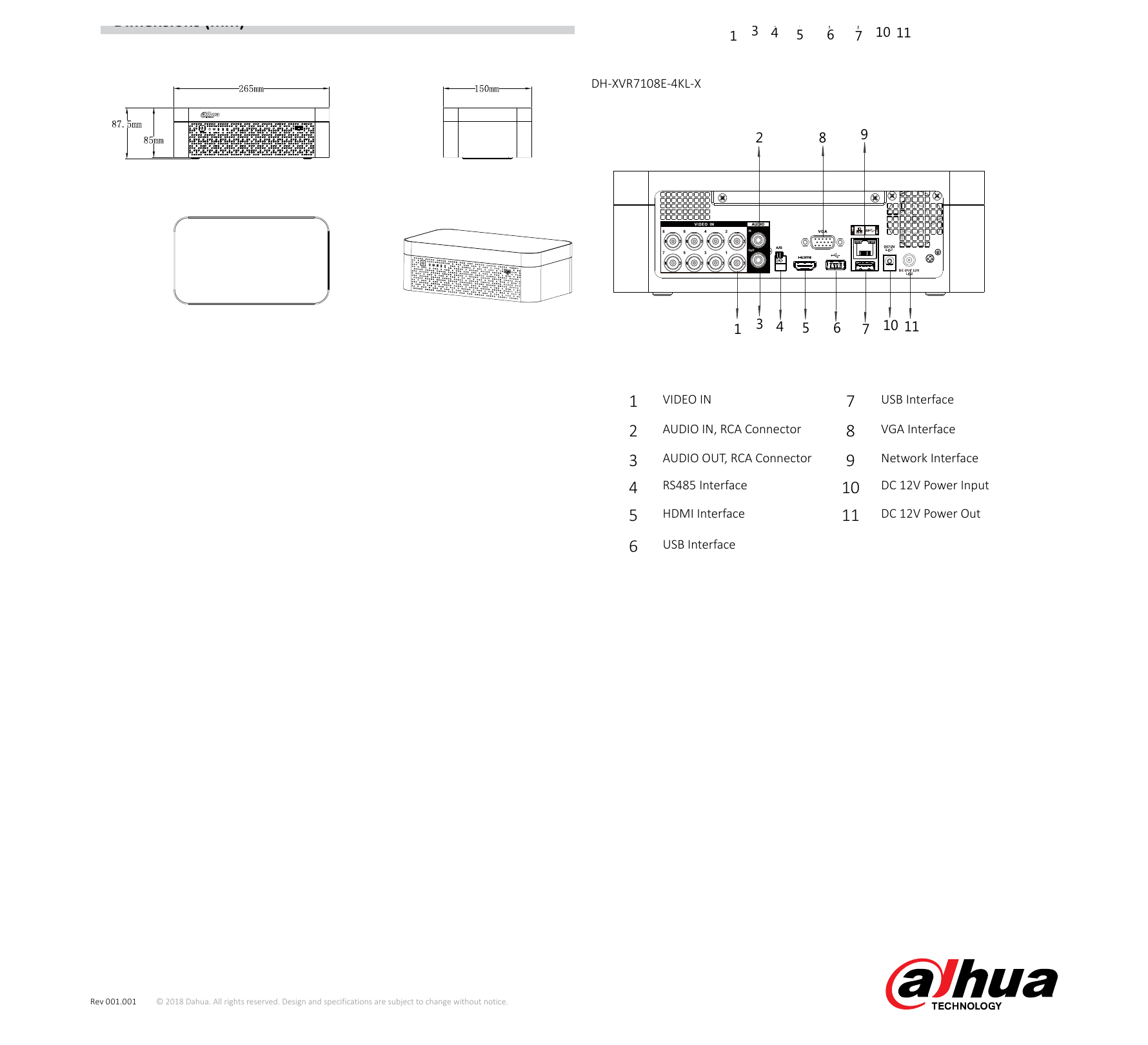 DH-XVR7104-08-4KL-X 外形尺寸圖 詳見圖示｜Unit: mm