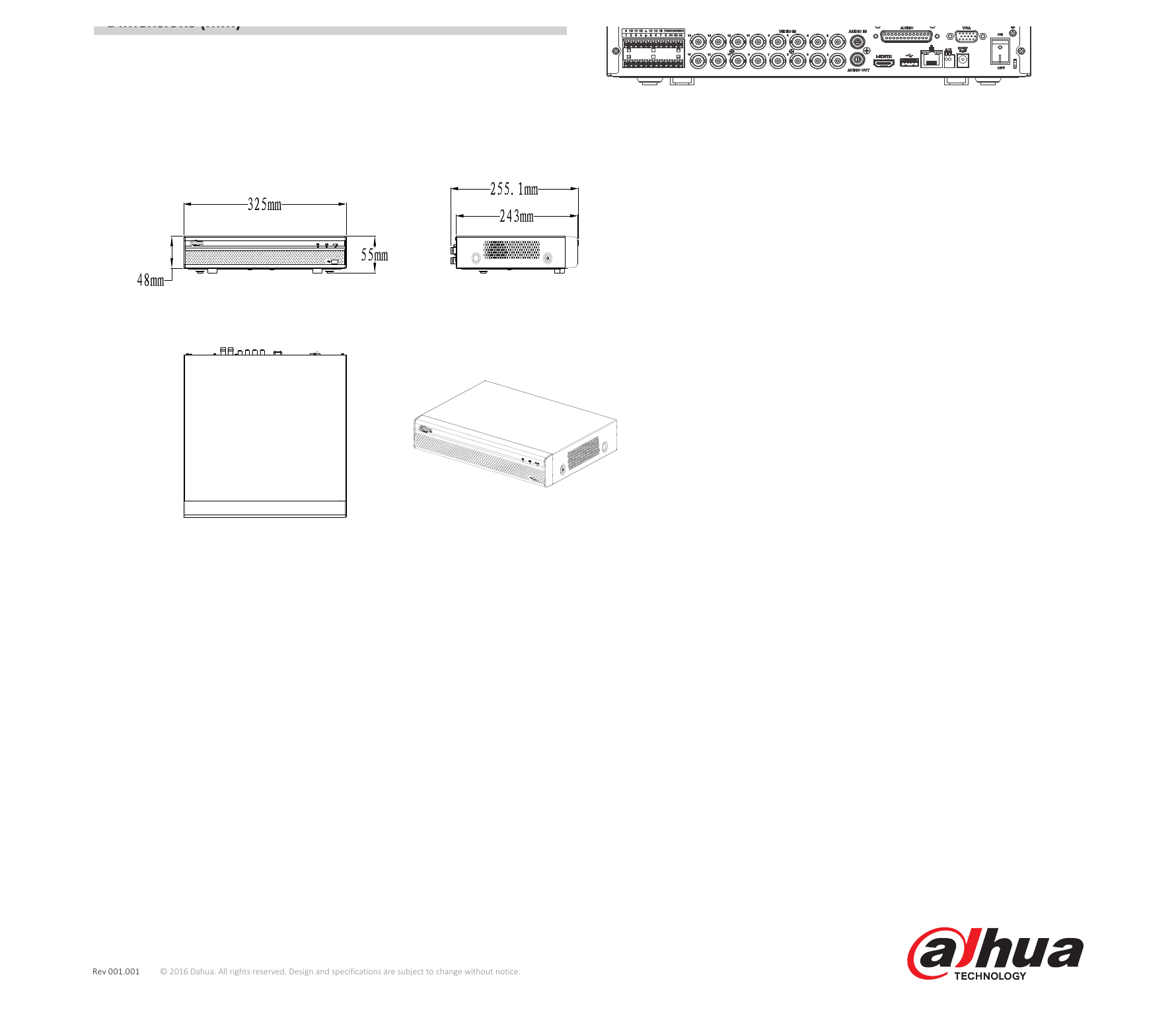 DHI-HCVR7104-7108-7116HE-S3 外形尺寸圖 詳見圖示｜Unit: mm