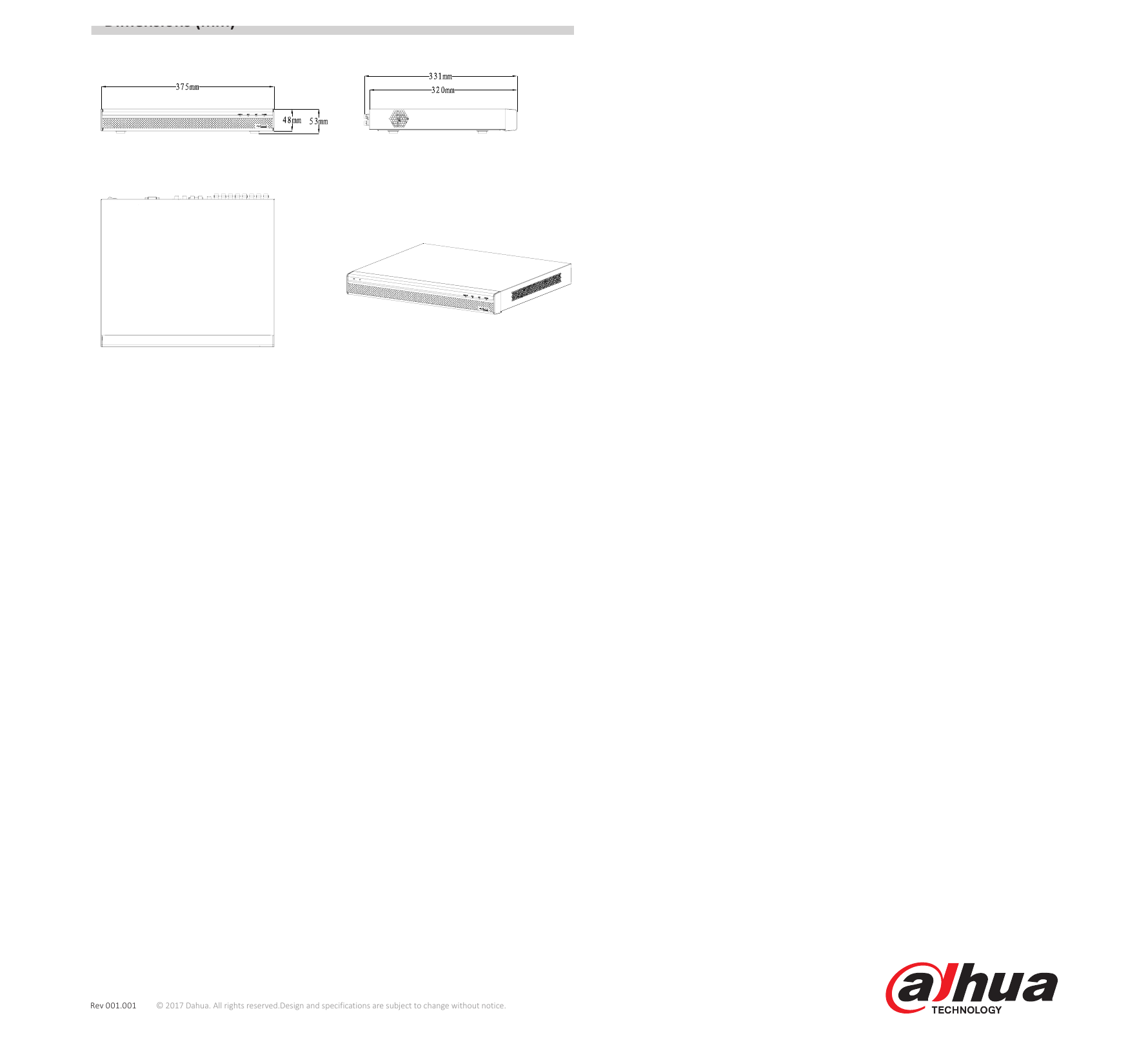 DHI-HCVR8208-8216A-S3 外形尺寸圖 詳見圖示｜Unit: mm