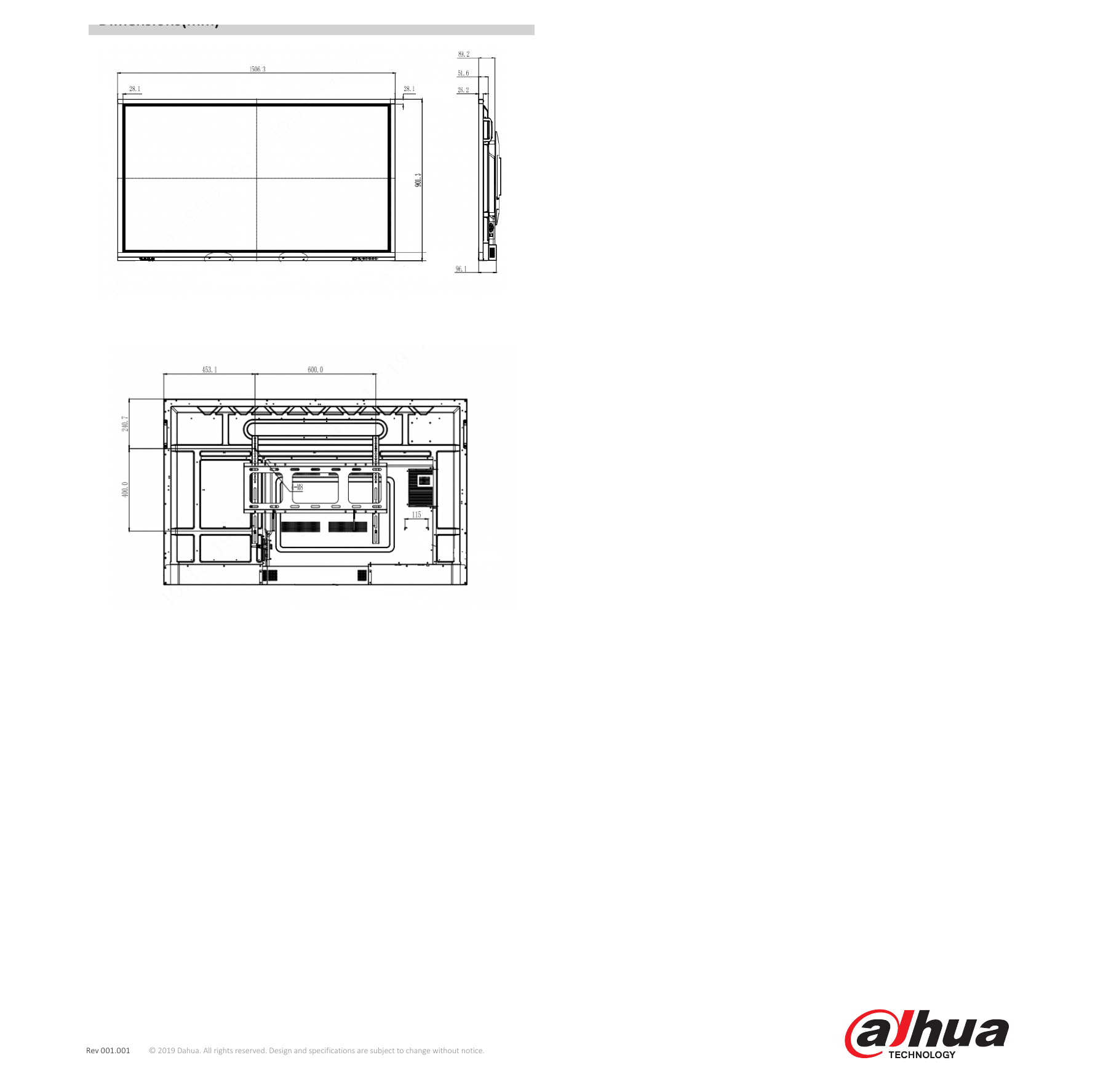 DHI-LU65-LT400 外形尺寸圖 1506.3mm × 96.1mm × 901.3mm｜Unit: mm