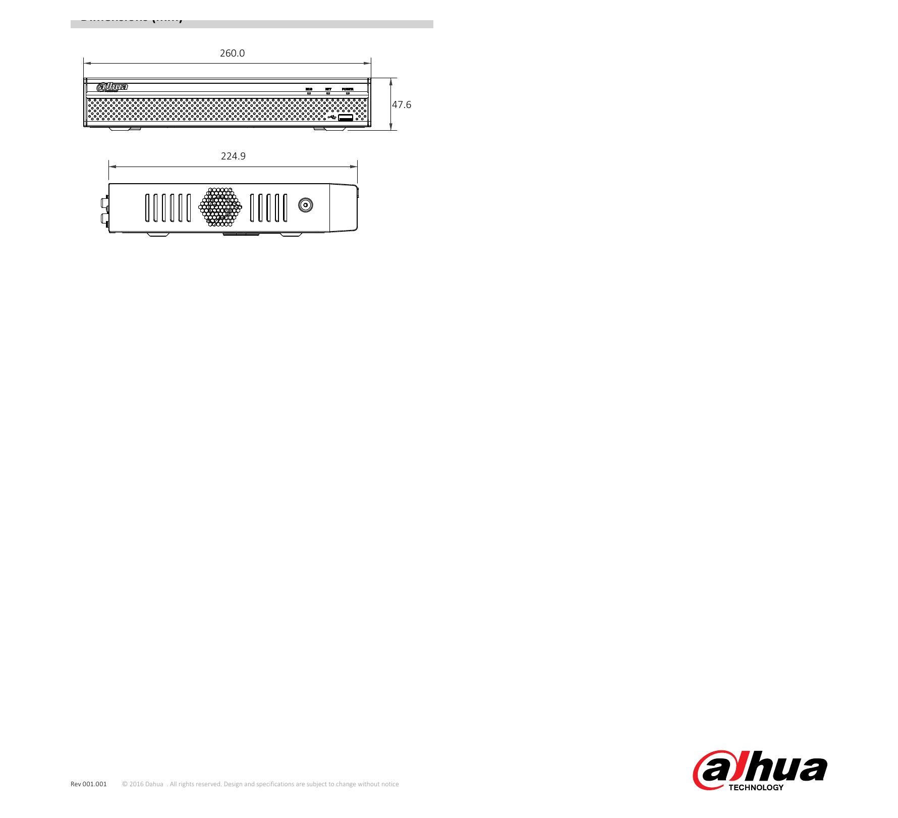 DHI-NVR2108HS-8P-4KS2 外形尺寸圖 詳見圖示｜Unit: mm