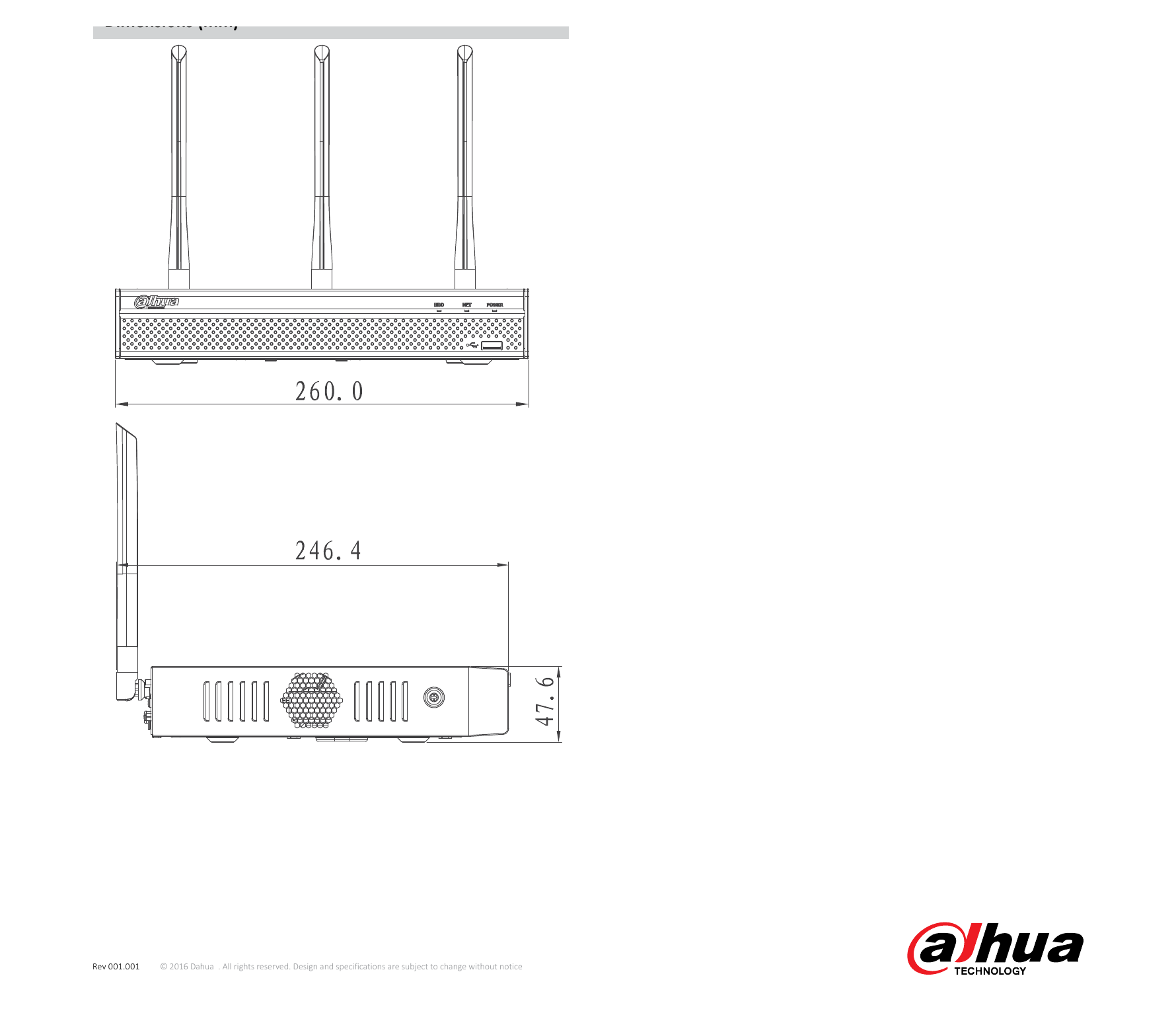 DHI-NVR4104HS-W-S2 外形尺寸圖 詳見圖示｜Unit: mm