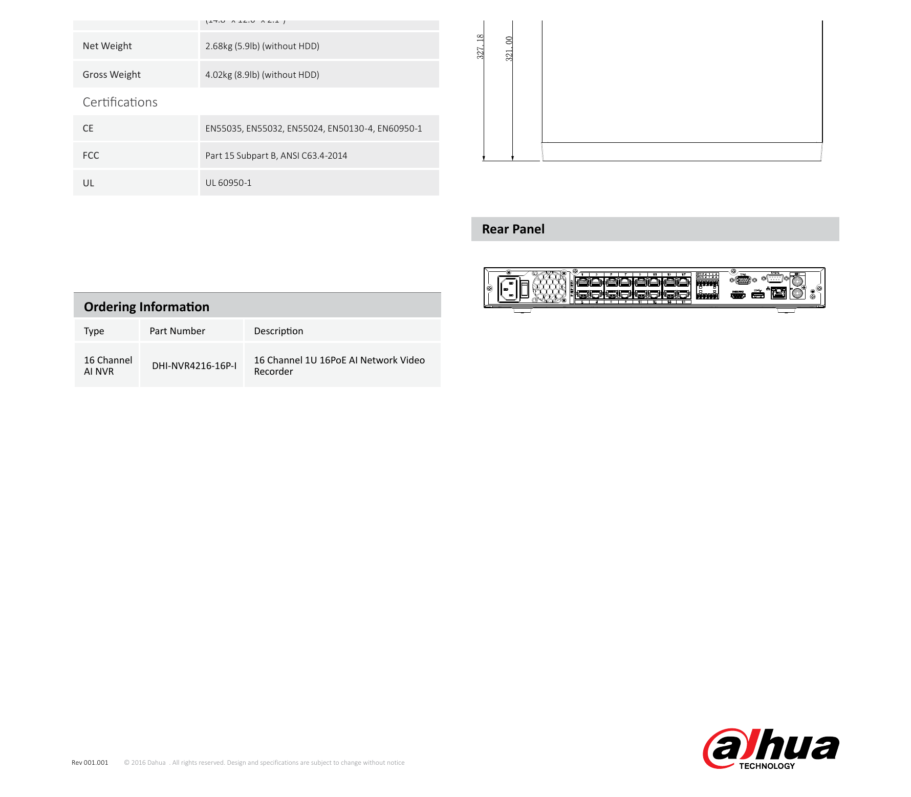 DHI-NVR4216-16P-I 外形尺寸圖 詳見圖示｜Unit: mm