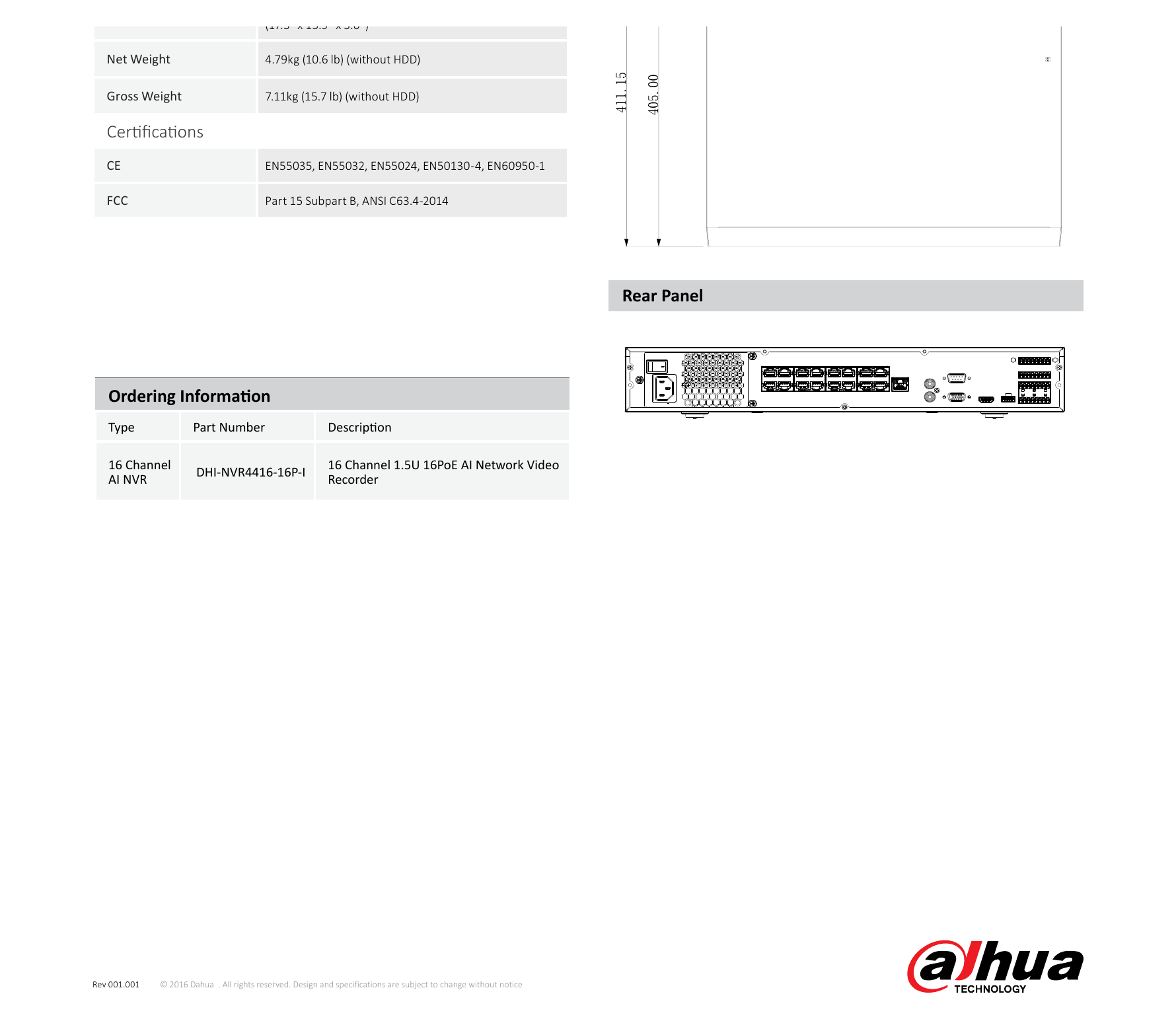 DHI-NVR4416-16P-I 外形尺寸圖 詳見圖示｜Unit: mm