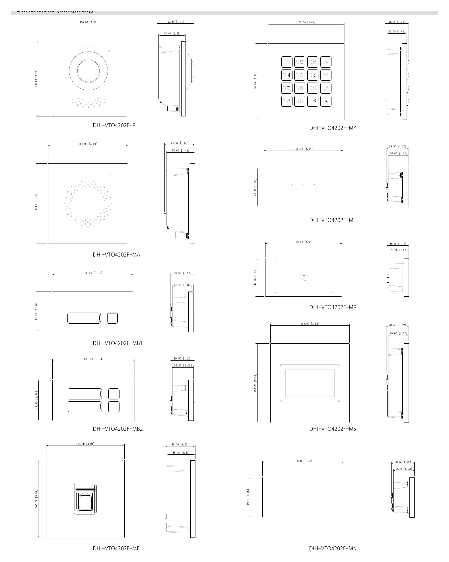 DHI-VTO4202F-P 外形尺寸圖 ×30.50mm ×31mm ×38.50mm Operating Temperature -20°C to +60°C (-4°F to +140°F ) (3.94''×1.96''×1.20'') (3.94''×3.94''×1.2