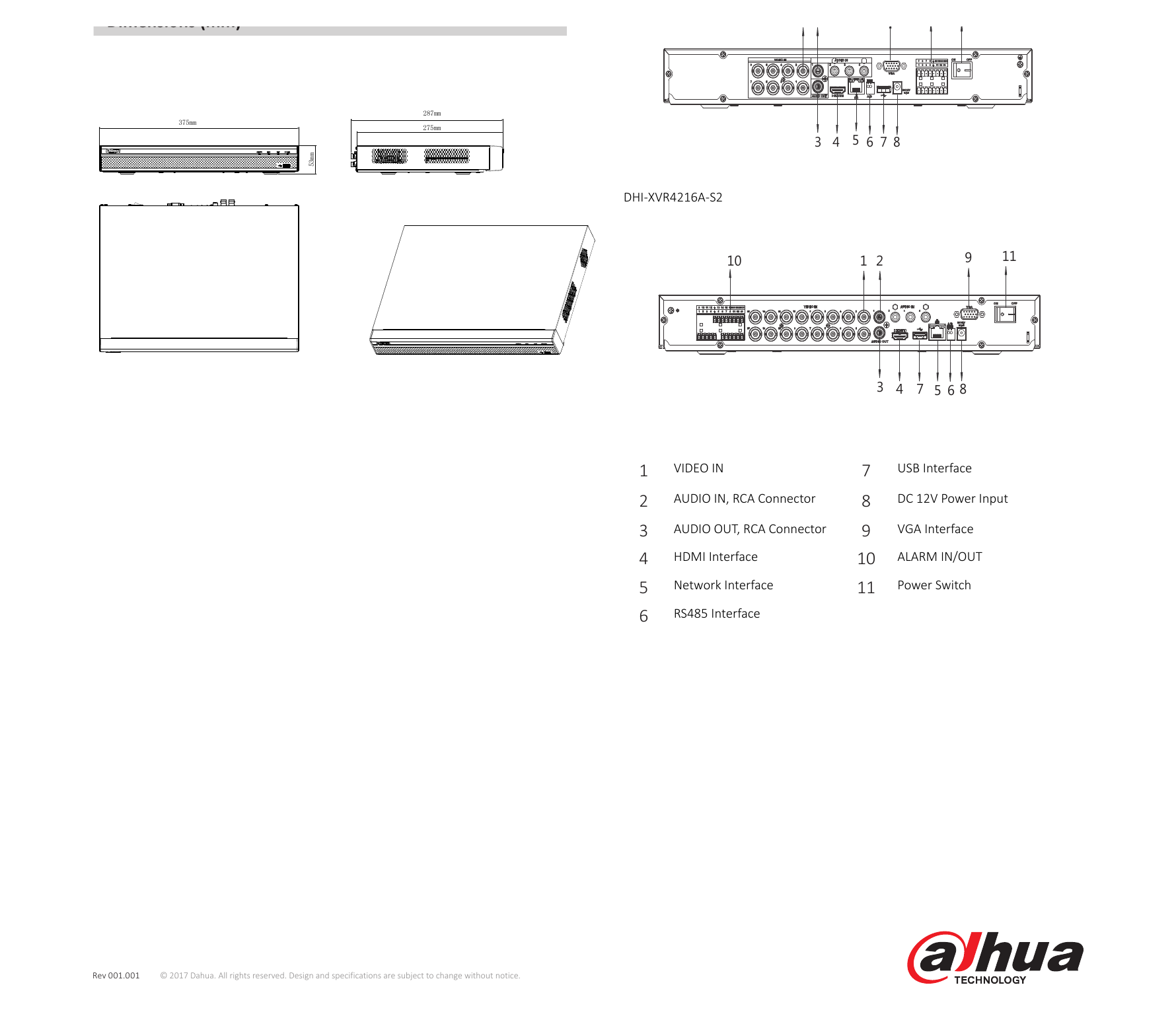DHI-XVR4204-4208-4216A-S2 外形尺寸圖 詳見圖示｜Unit: mm