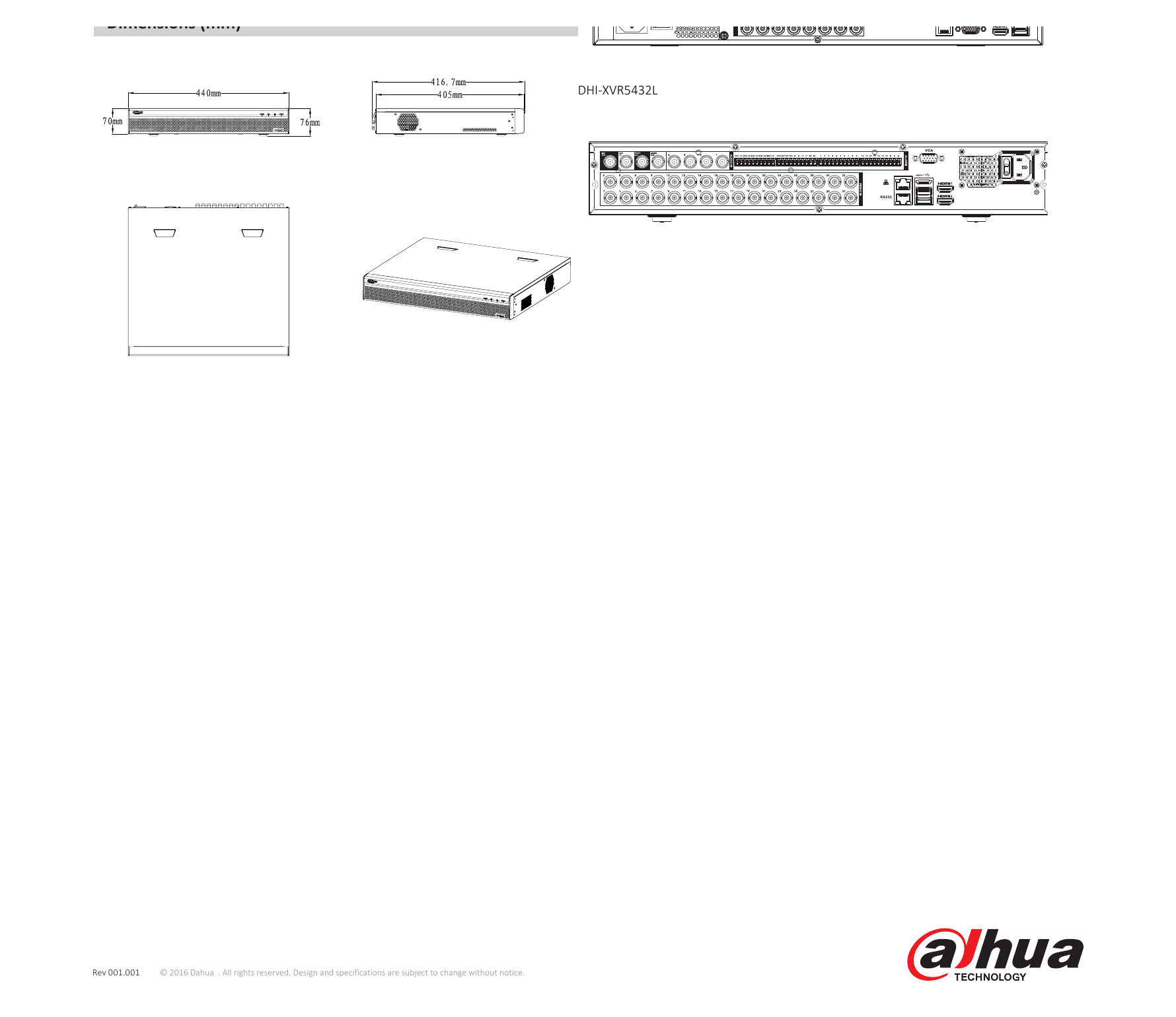 DHI-XVR5408-5416-5432L 外形尺寸圖 詳見圖示｜Unit: mm