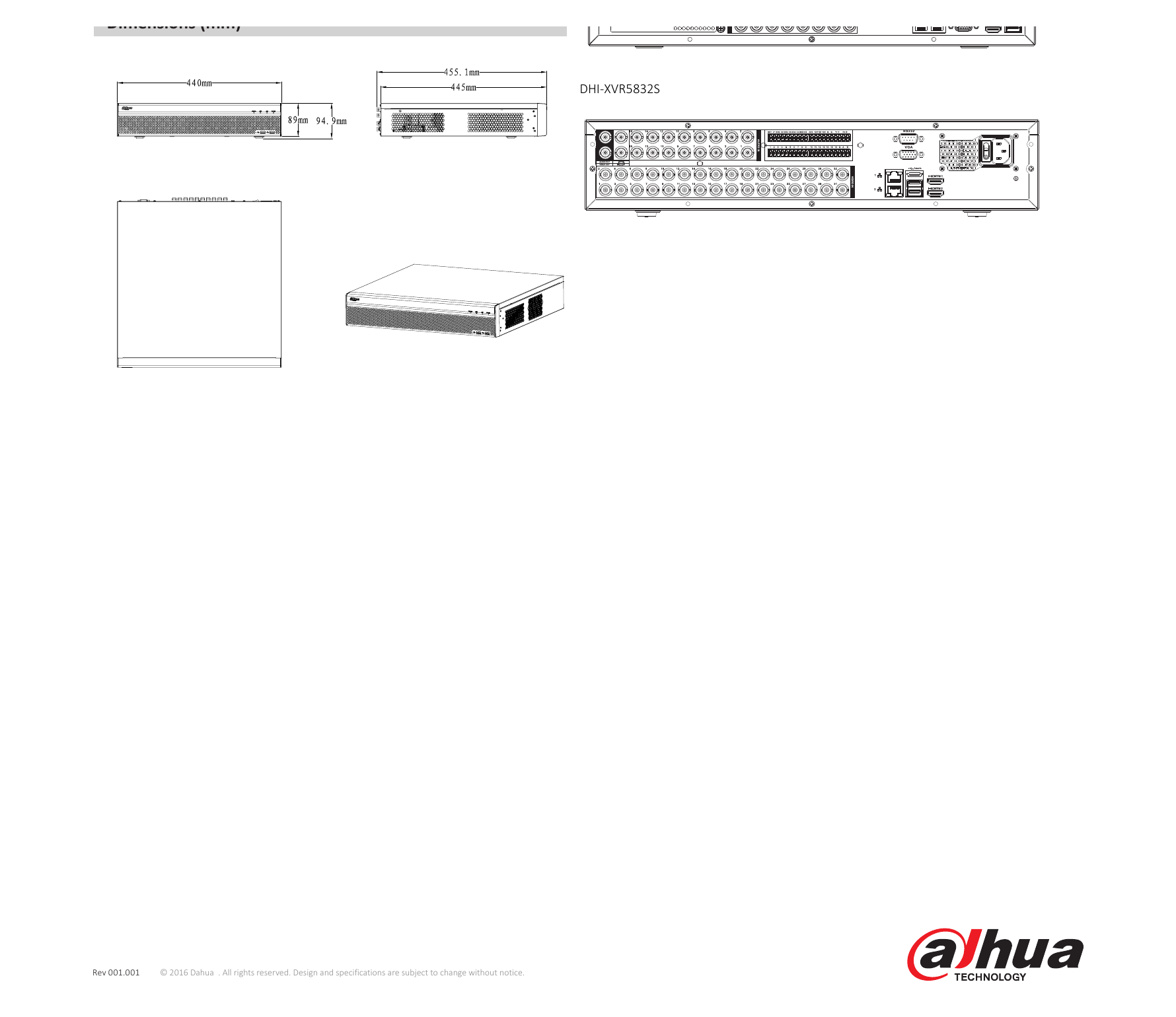 DHI-XVR5808-5816-5832S 外形尺寸圖 詳見圖示｜Unit: mm