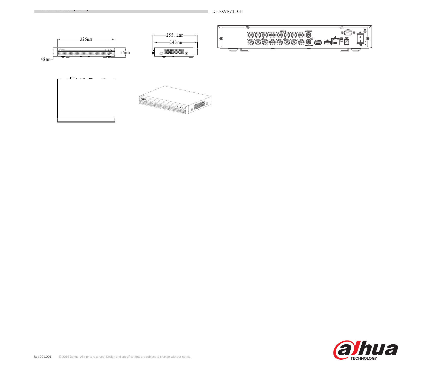 DHI-XVR7104-7108-7116H 外形尺寸圖 詳見圖示｜Unit: mm