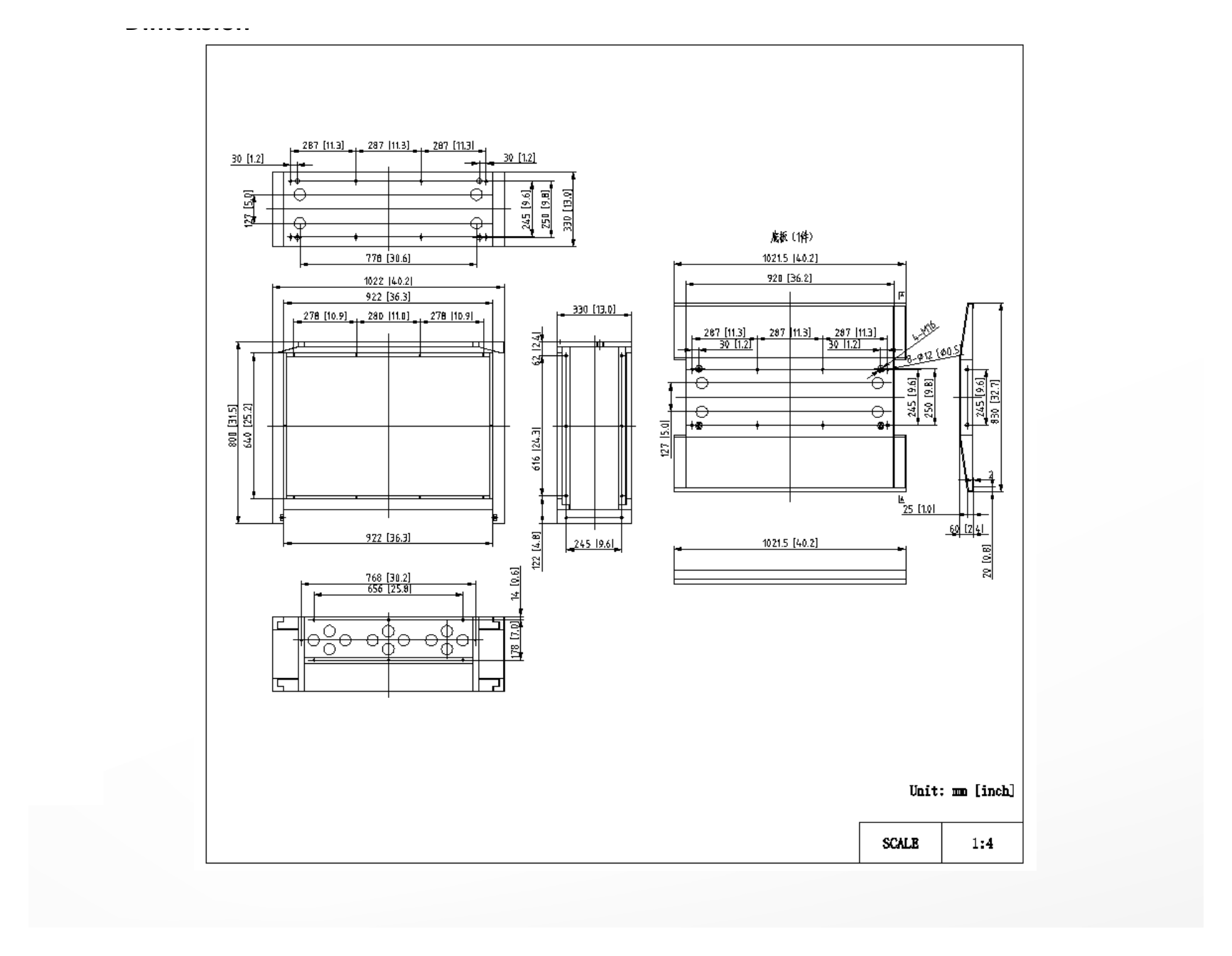 DP-D2X46T50-0X0-Q0-MB-Q0.8-ZY/H800 外形尺寸圖 1022 (W)mm × 800 (H)mm × 830 (D) mm (40.24'' × 31.5'' × 32.68'')｜Unit: mm