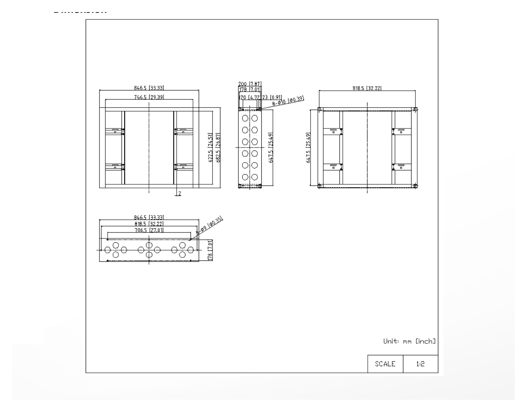 DP-D2X55E70-1X1-Q1-MF-Q0.8-ZY 外形尺寸圖 846.5 (W)mm × 682.5 (H)mm × 200 (D) mm (33.33'' × 26.87'' × 7.87'')｜Unit: mm