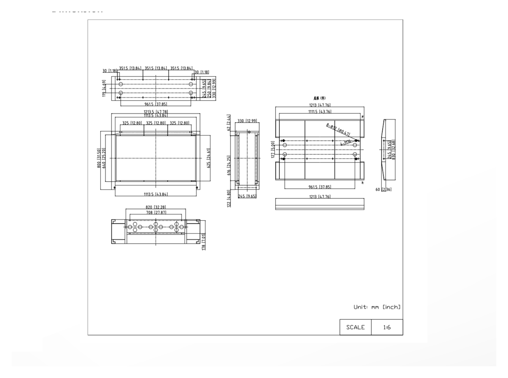 DP-D2X55U70-0X0-Q0-MB-Q1-ZY/H800 外形尺寸圖 1213.5 (W) mm × 800 (H)mm × 830 (D) mm (47.8'' × 31.5'' × 32.7'')｜Unit: mm