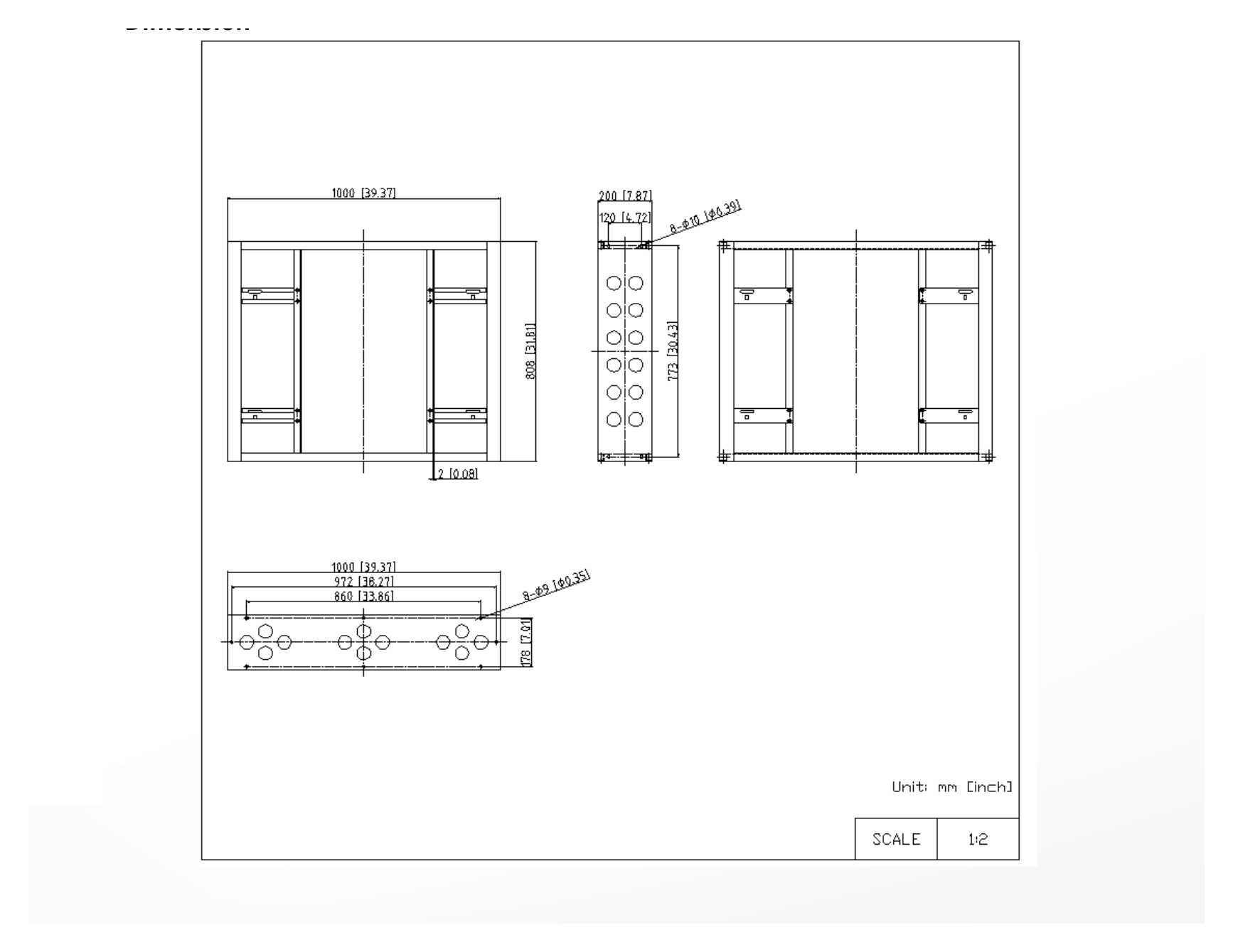 DP-D2X65U85-1X1-Q1-MF-Q1-ZY 外形尺寸圖 1000 (W)mm × 808 (H)mm × 200 (D)mm (39.37'' × 31.81'' × 7.87'')｜Unit: mm