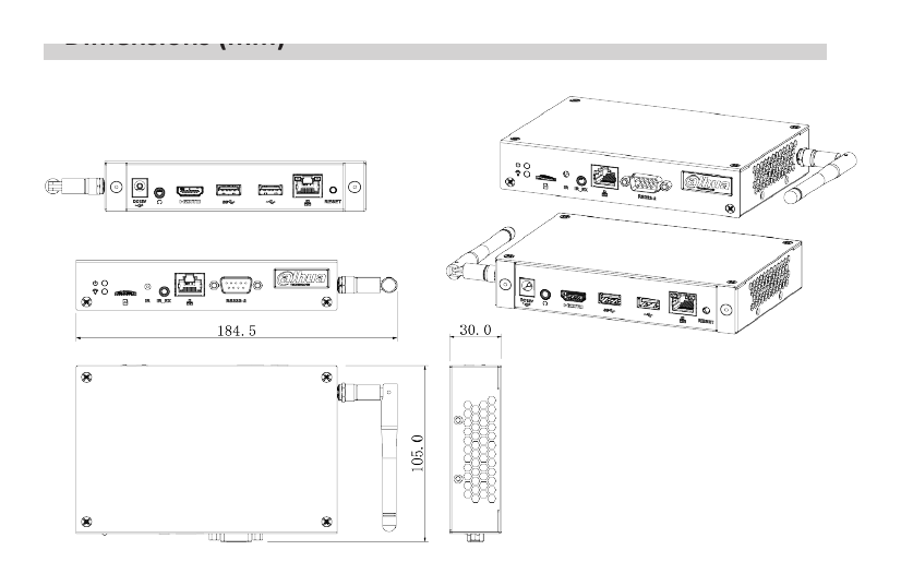 DPB18-AI 外形尺寸圖 150×100×30mm(5.9"×3.9"×1.2")｜Unit: mm