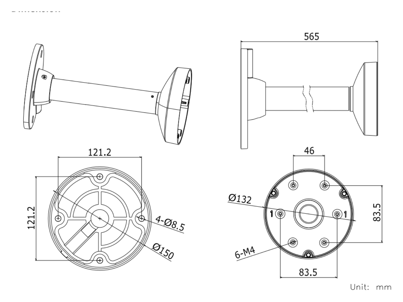 DS-1271ZJ-130 外形尺寸圖 Φ150 mm × 545 mm (Φ5.91” × 21.46”)｜Unit: mm