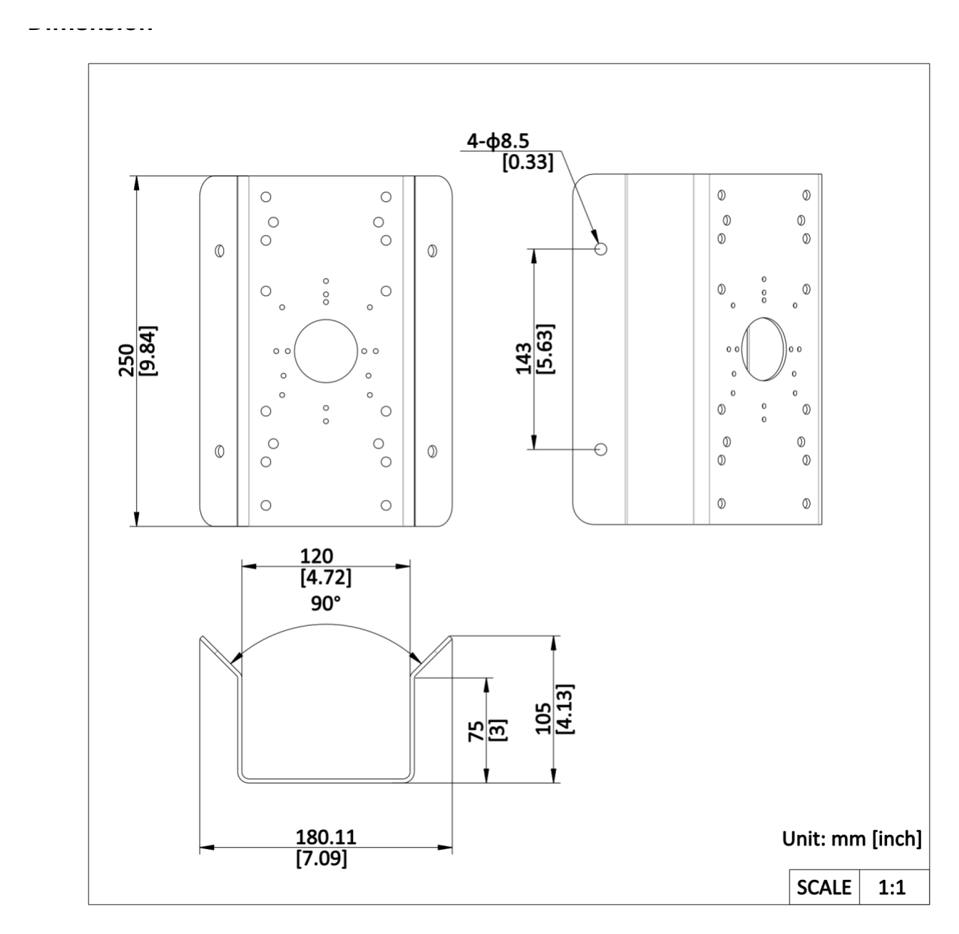 DS-1276ZJ-P 外形尺寸圖 180 mm × 105 mm × 250mm (7.09" × 4.13" × 9.84")｜重量 Approx. 2.3 kg (5.07 lb.)｜Unit: mm