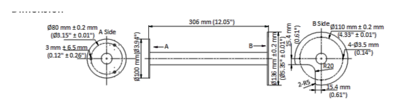 DS-1696ZJ-X-AC(OS) 外形尺寸圖 136 mm × 136 mm × 306 mm (5.35” × 5.35” × 12.05”)｜重量 1.1 kg (2.42 lb.)｜Unit: mm