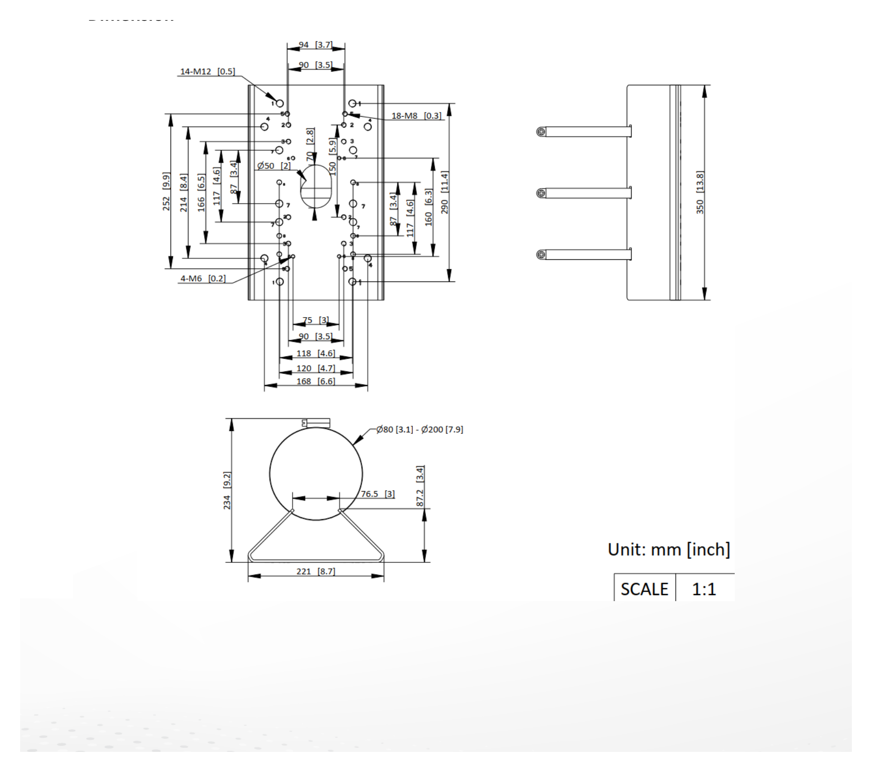 DS-1751ZJ-ACOS 外形尺寸圖 350 mm × 221 mm × 234 mm (13.8" × 8.7" × 9.2")｜重量 5 kg (11.02 lb.)｜Unit: mm