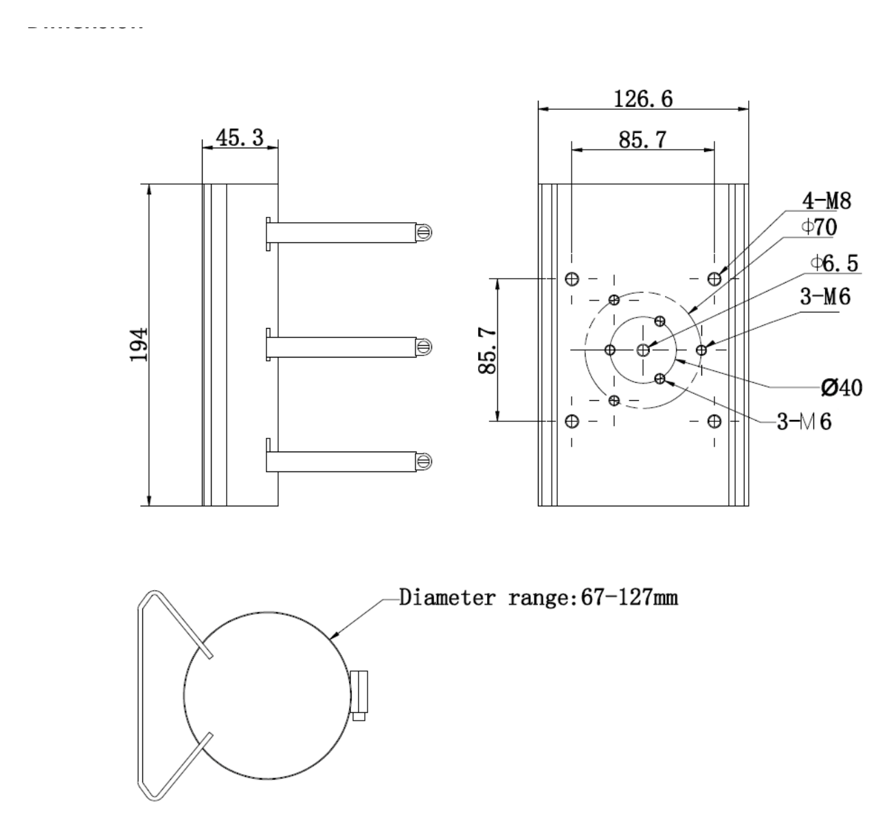 DS-2115ZJ-PSAC 外形尺寸圖 194 mm × 127 mm× 46 mm (7.64" × 5.0" × 1.81")｜重量 Approx. 1103 g (2.43 lb.)｜Unit: mm
