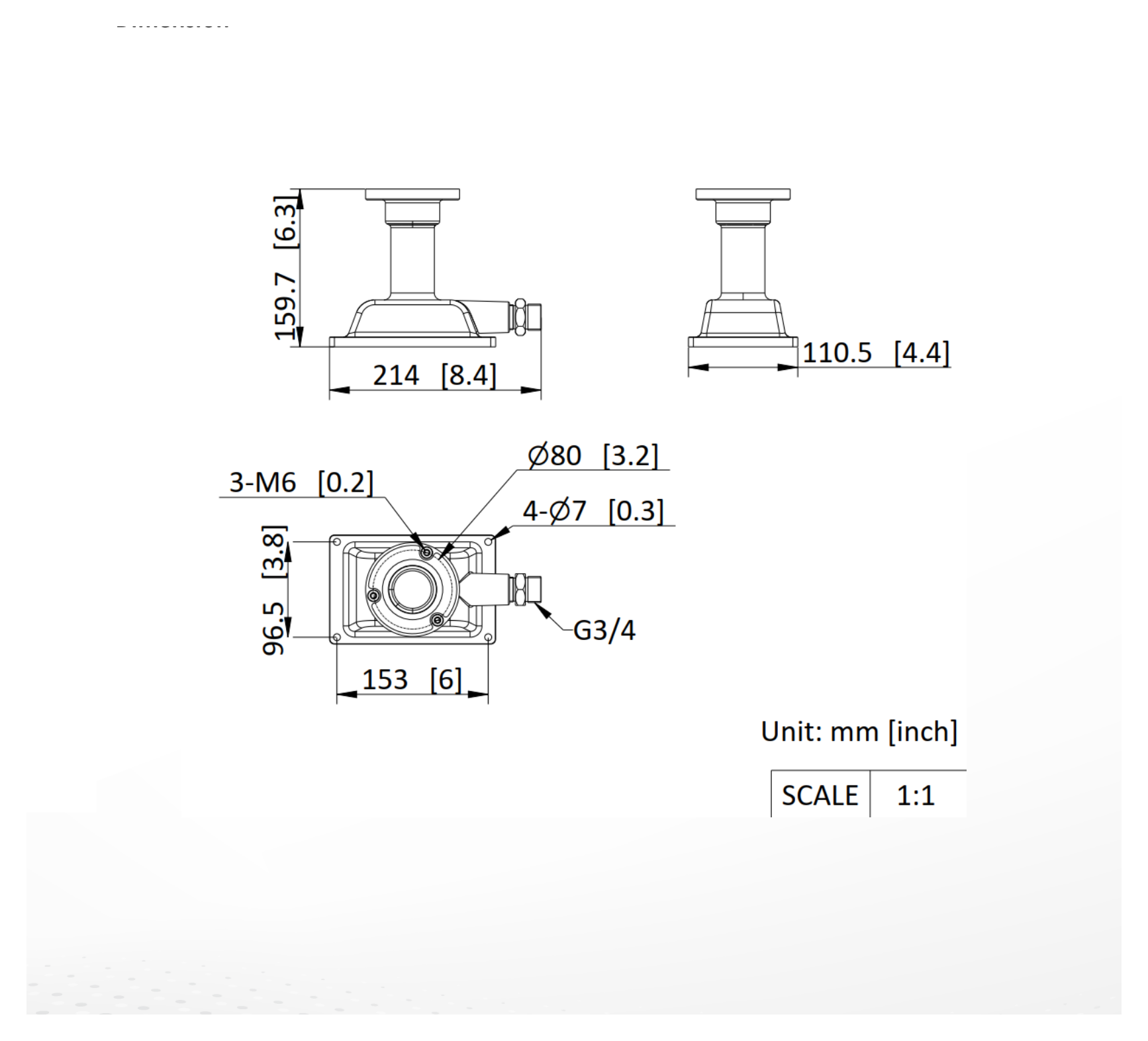 DS-2713ZJ-P-Y 外形尺寸圖 214 mm × 110.5 mm × 159.7 mm (8.4" × 4.4" × 6.3")｜重量 660 g (1.46 lb.)｜Unit: mm