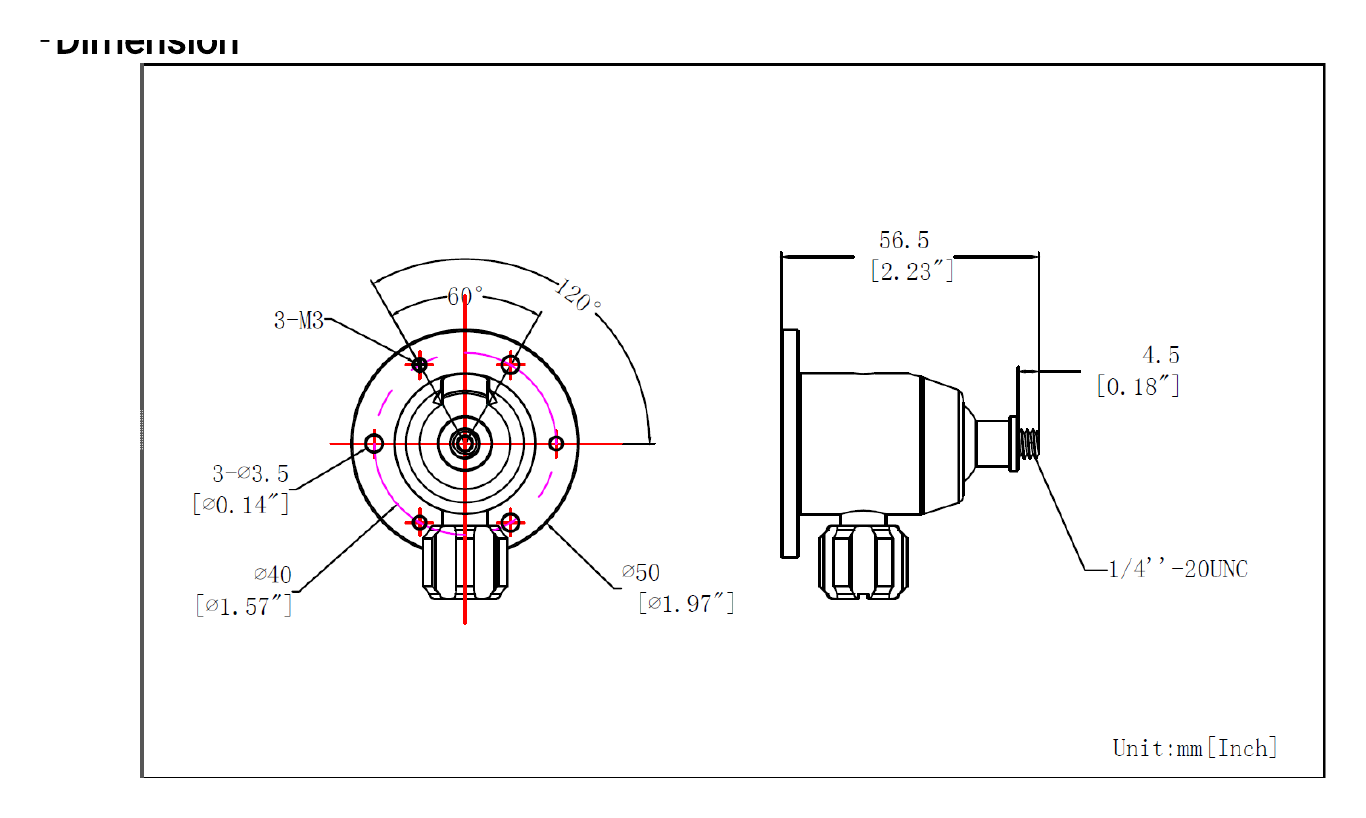 DS-2920ZJ 外形尺寸圖 φ50 × 56.5 mm (Φ 1.97" × 2.22")｜重量 90 g (0.2 lb.)｜Unit: mm