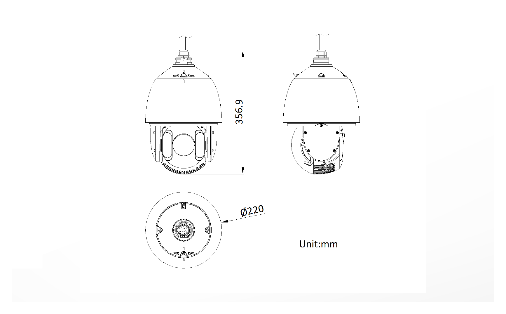 DS-2AE7232ITG 外形尺寸圖 Ø 220 mm × 356.9 mm (Ø 8.66" ×14.06")｜重量 Approx. 4.5 kg (9.92 lb.)｜Unit: mm