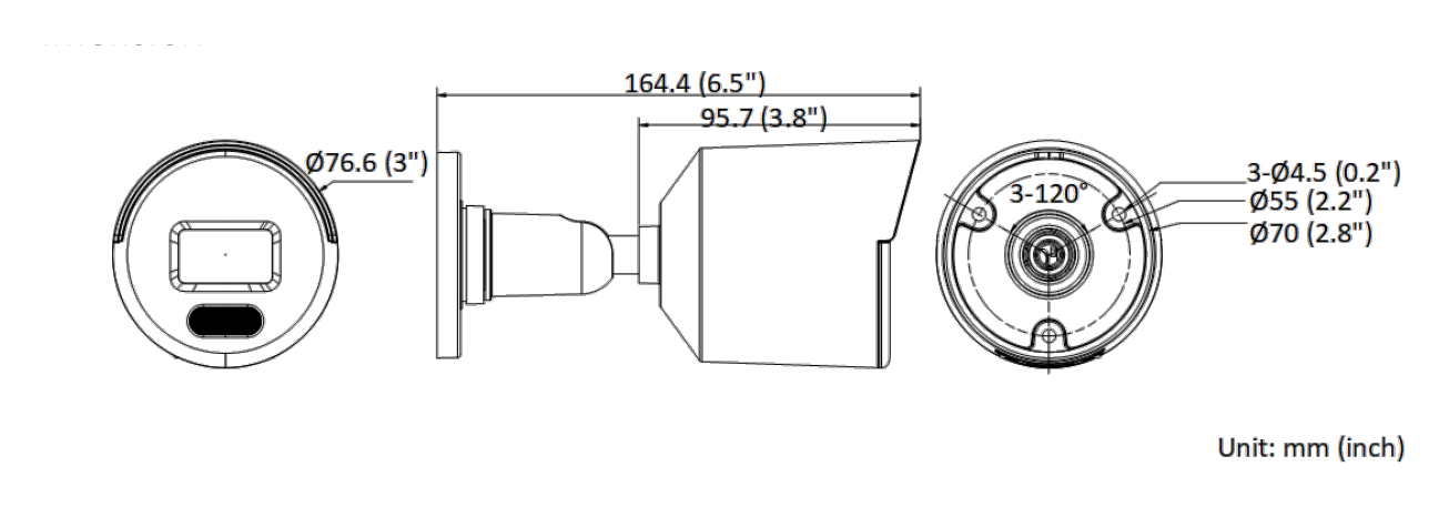 DS-2CD1027G2-L(UF) 外形尺寸圖 Ø 76.6 mm × 164.4 mm (Ø 3