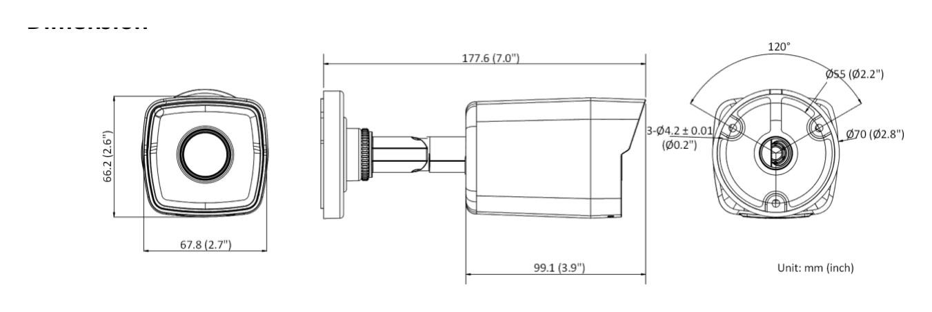 DS-2CD1043G0-I 外形尺寸圖 177.6 mm × 66.2 mm × 67.8 mm (7.0
