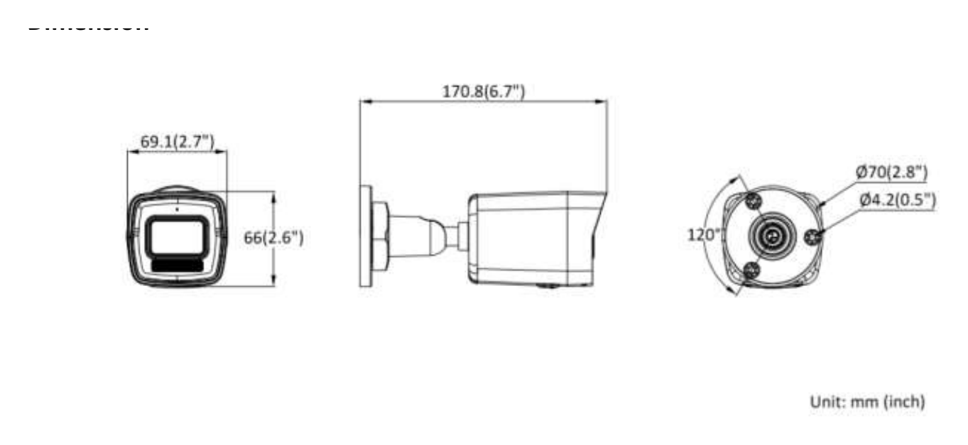 DS-2CD1043G2E-LIU(F) 外形尺寸圖 170.8 mm × 66 mm × 69.1 mm (6.7