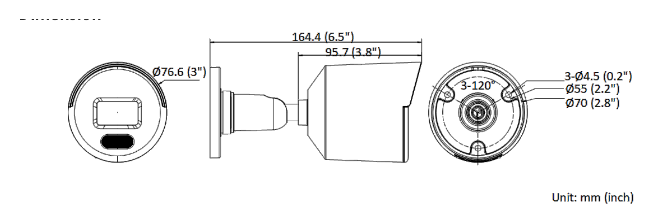 DS-2CD1067G2-L(UF) 外形尺寸圖 Ø 76.6 mm × 164.4 mm (Ø 3