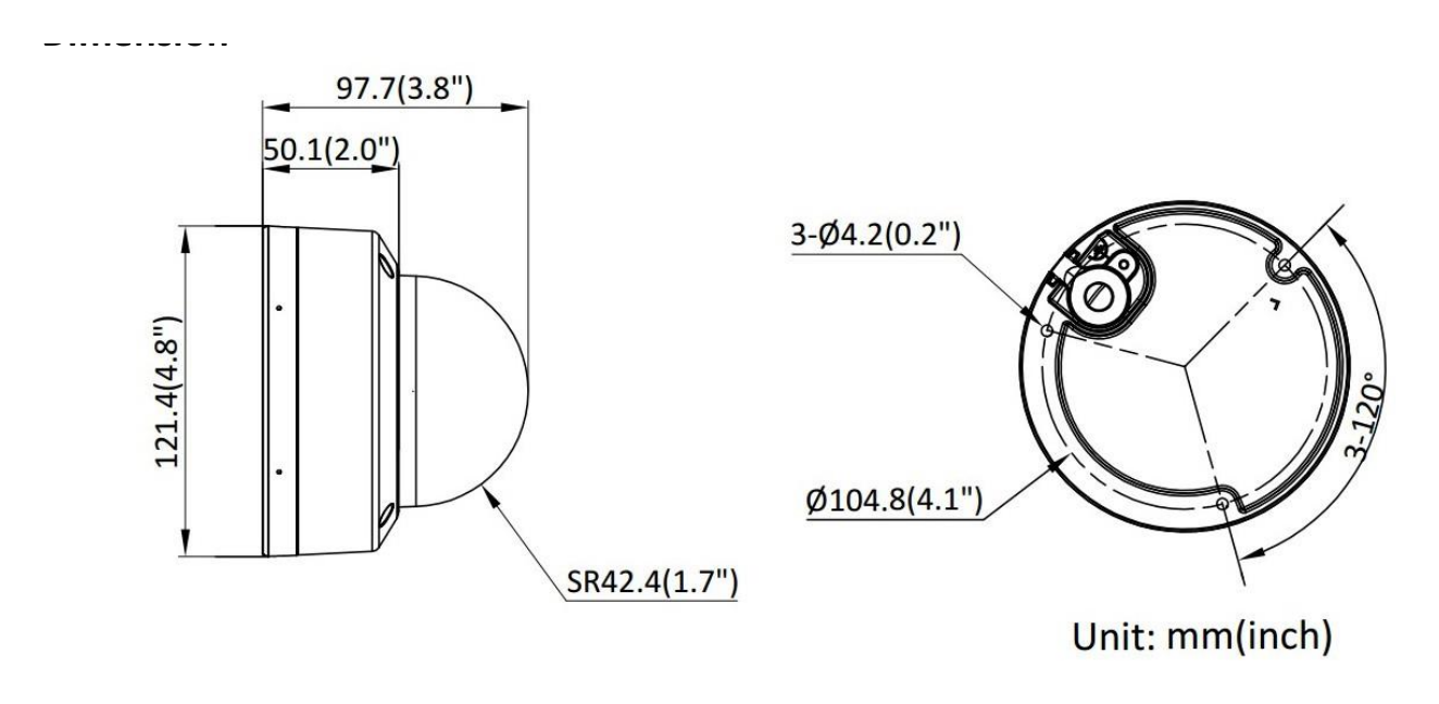 DS-2CD1123G2-LIUF 外形尺寸圖 Ø 121.4 mm × 97.7 mm (Ø 4.8" × 3.8")｜重量 Approx. 550 g (1.2 lb.)｜Unit: mm