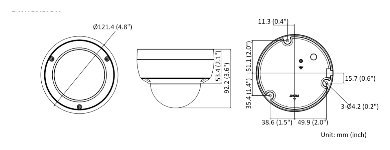 DS-2CD1127G0-UF-C 外形尺寸圖 Ø 121.4 mm × 92.2 mm (4.8" × 3.6")｜重量 Approx. 550 g (1.2 lb.)｜Unit: mm