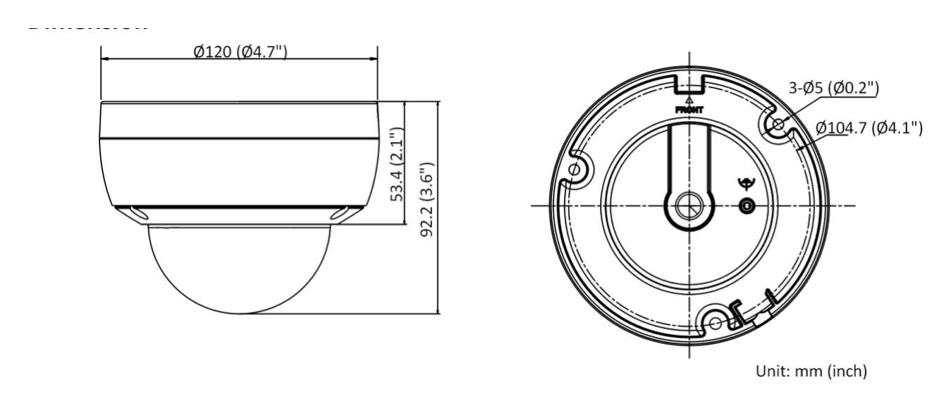 DS-2CD1143G0-IUF 外形尺寸圖 Ø 120 mm × 92.2 mm (4.72