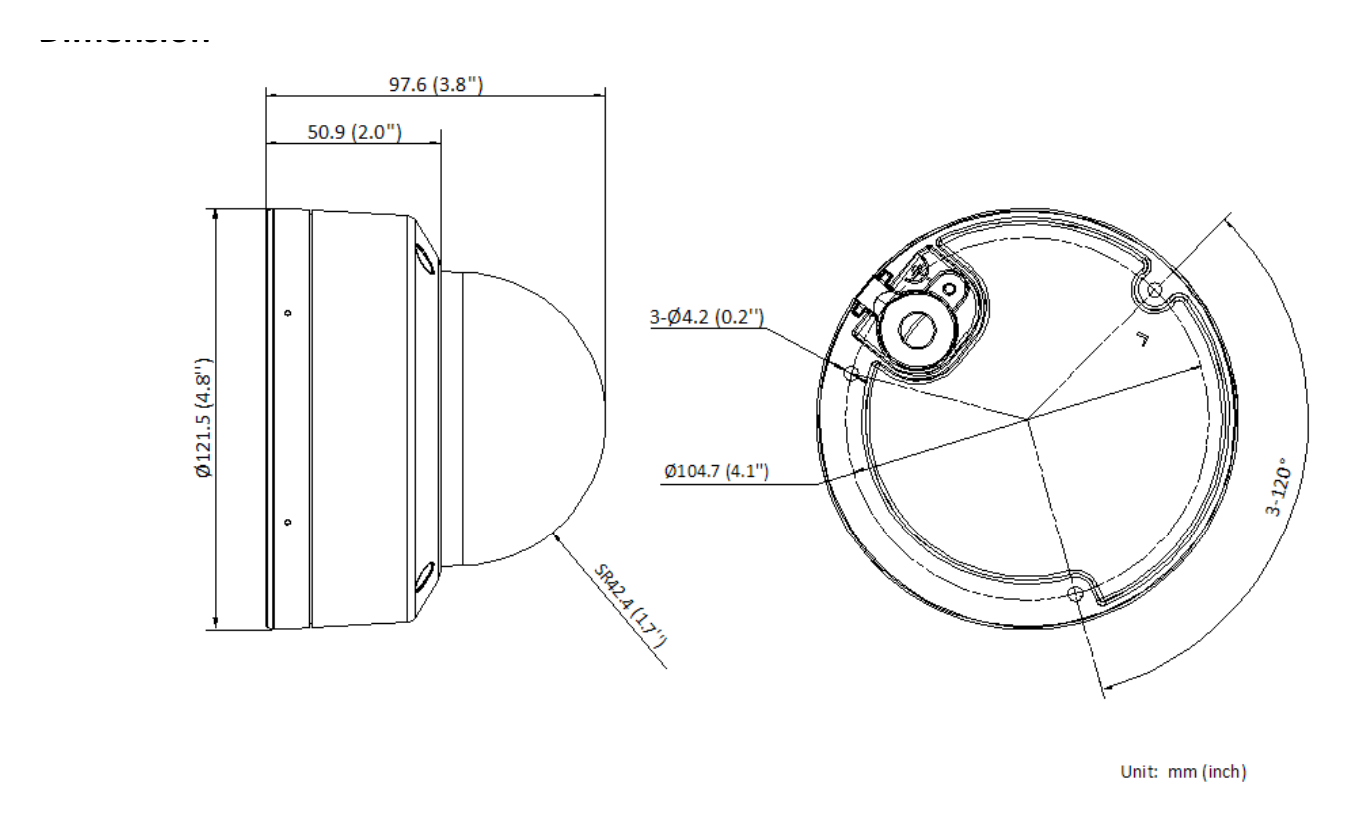 DS-2CD1147G0-L(UF) 外形尺寸圖 Ø 121.5 mm × 97.6 mm (Ø 4.8