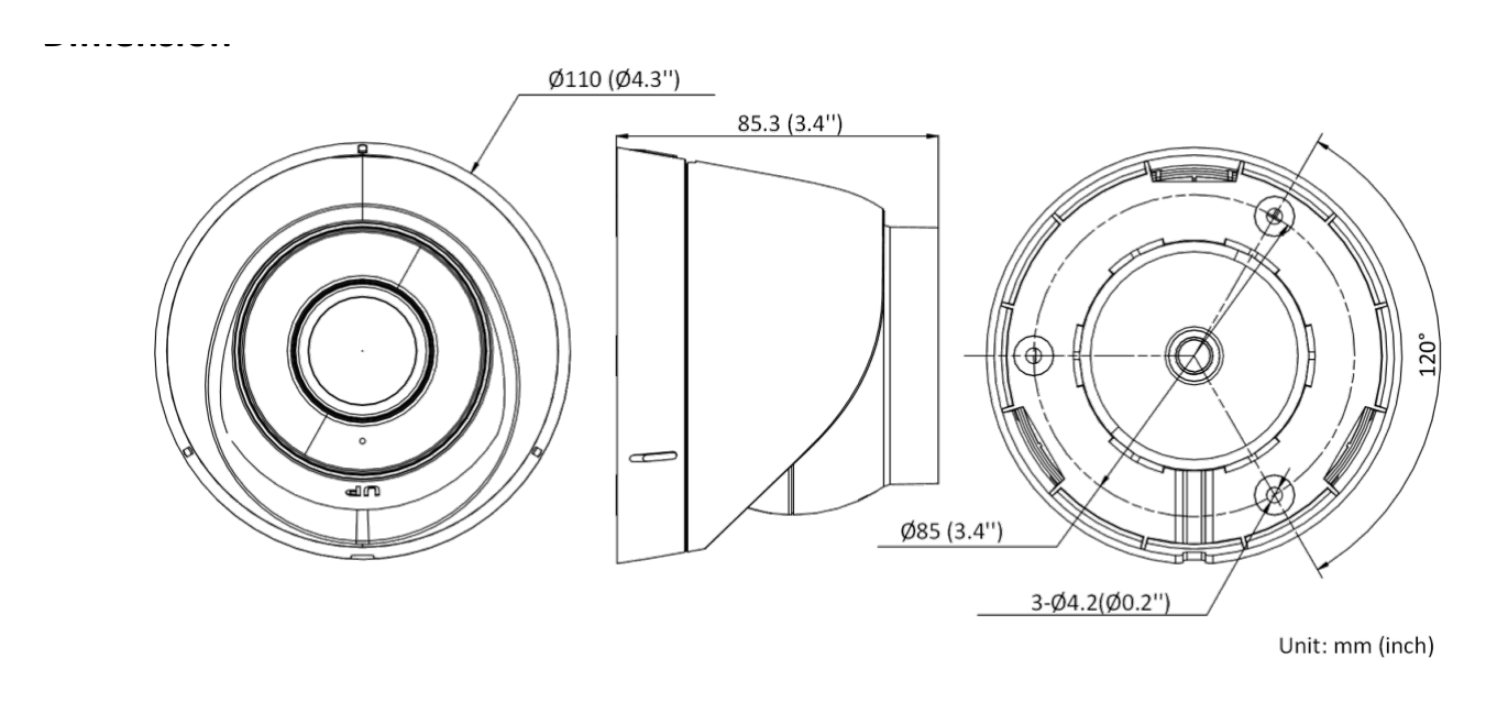 DS-2CD1321-I-F 外形尺寸圖 Ø 110 mm × 85.3 mm (Ø 4.3" × 3.4")｜重量 Approx. 320 g (0.7 lb.)｜Unit: mm