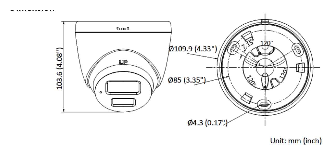 DS-2CD1327G0-LUF-C 外形尺寸圖 Ø 109.9 mm × 103.6 mm (Ø 4.33" × 4.08")｜重量 Approx. 370 g (0.82 lb.)｜Unit: mm