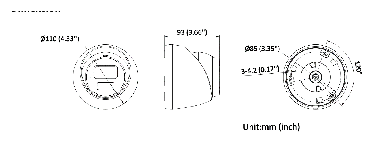 DS-2CD1341G2-LIUF 外形尺寸圖 Ø 110 mm × 89.2 mm (Ø 4.3" × 3.5")｜重量 Approx. 345 g (0.7 lb.)｜Unit: mm