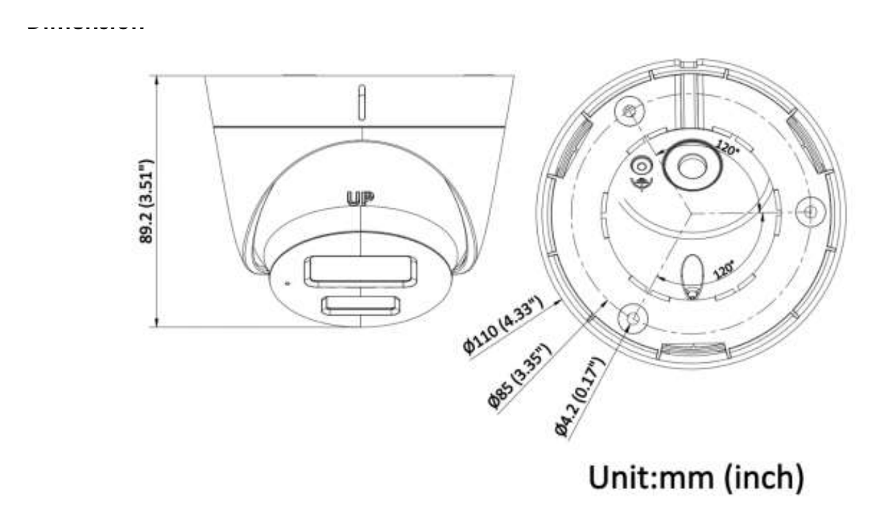 DS-2CD1343G2E-LIUF 外形尺寸圖 Ø110 mm × 89.2 mm (Ø4.3" × 3.5")｜重量 Approx. 340 g (0.7 lb.)｜Unit: mm